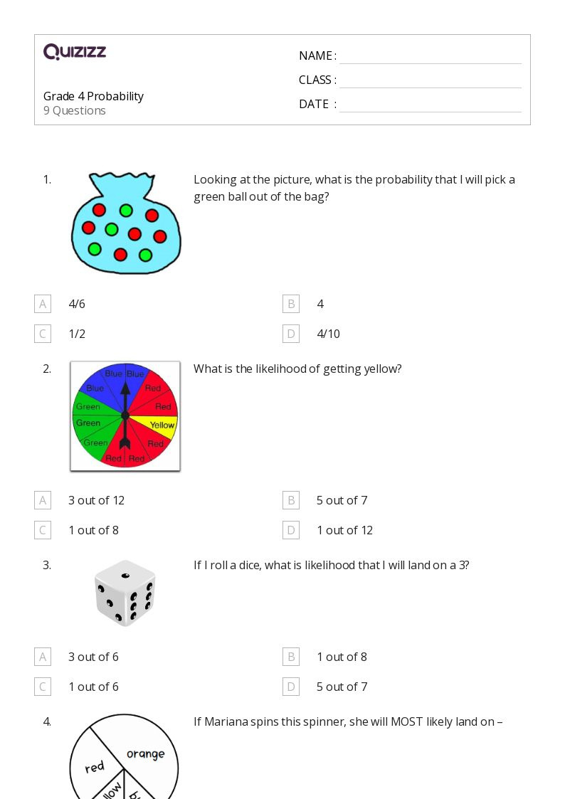 50+ Probability Worksheets For 4Th Class On Quizizz | Free &Amp inside Free Printable Probability Worksheets 4Th Grade