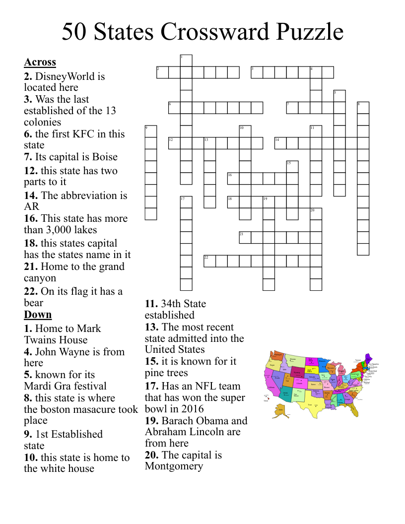 50 States Crossward Puzzle Crossword - Wordmint with Free Printable Crosswords Usa Today
