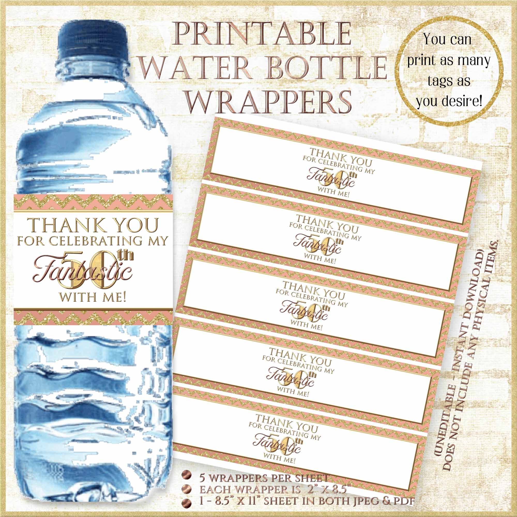50Th Birthday Party Ideas:rose Gold Printable Water Bottle Labels for Free Printable Water Bottle Labels For Birthday