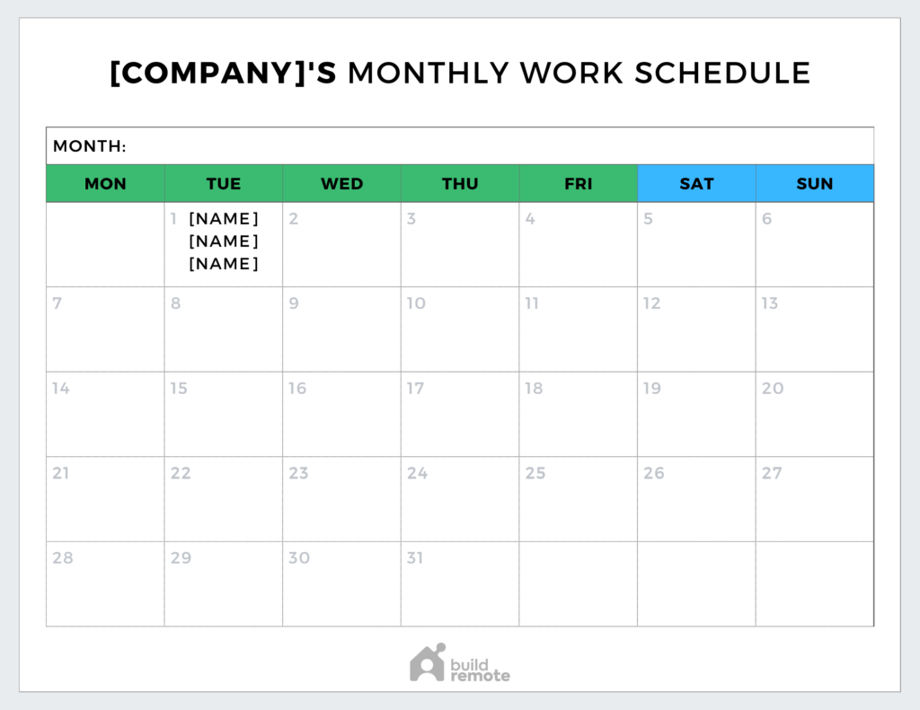6 Free Monthly Work Schedule Templates | Buildremote pertaining to Free Printable Work Schedule Maker