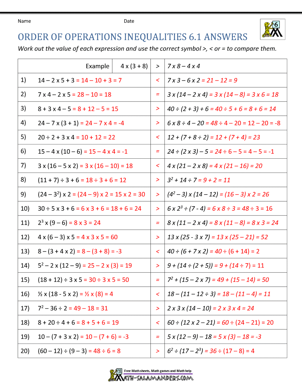 6Th Grade Order Of Operations Worksheets within Free Printable Math Worksheets 6Th Grade Order Operations