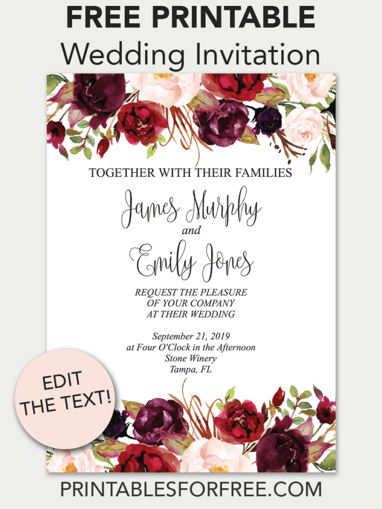 7 Best Free Printable Wedding Invitation Templates Ideas | Free within Free Printable Wedding Invitations