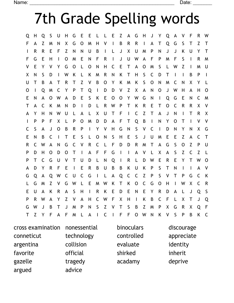 7Th Grade Spelling Words Word Search - Wordmint with regard to 7Th Grade Spelling Worksheets Free Printable