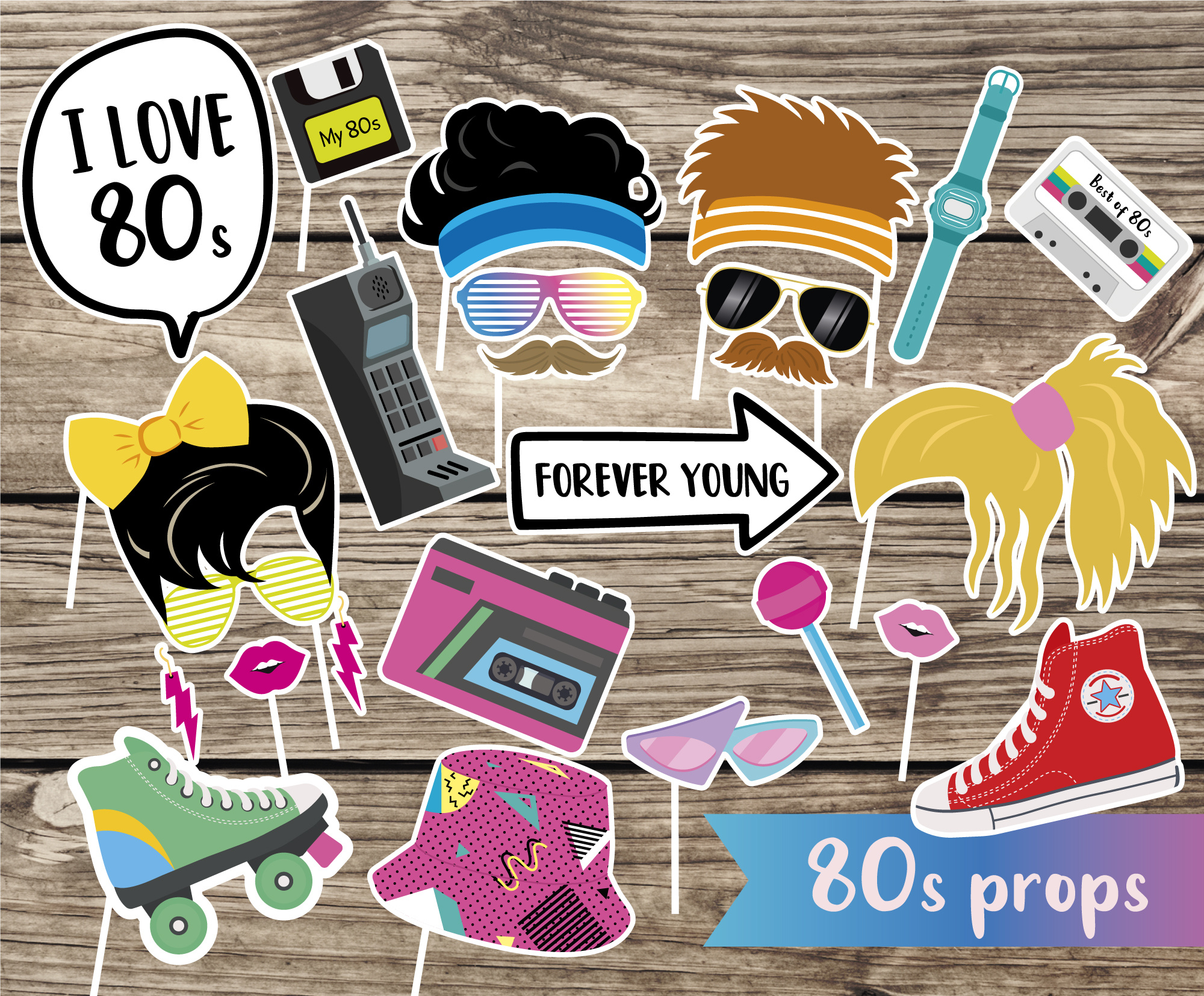80Ties Photo Props - Fun Adult Photo Props - Printable Photo for 80S Photo Booth Props Printable Free