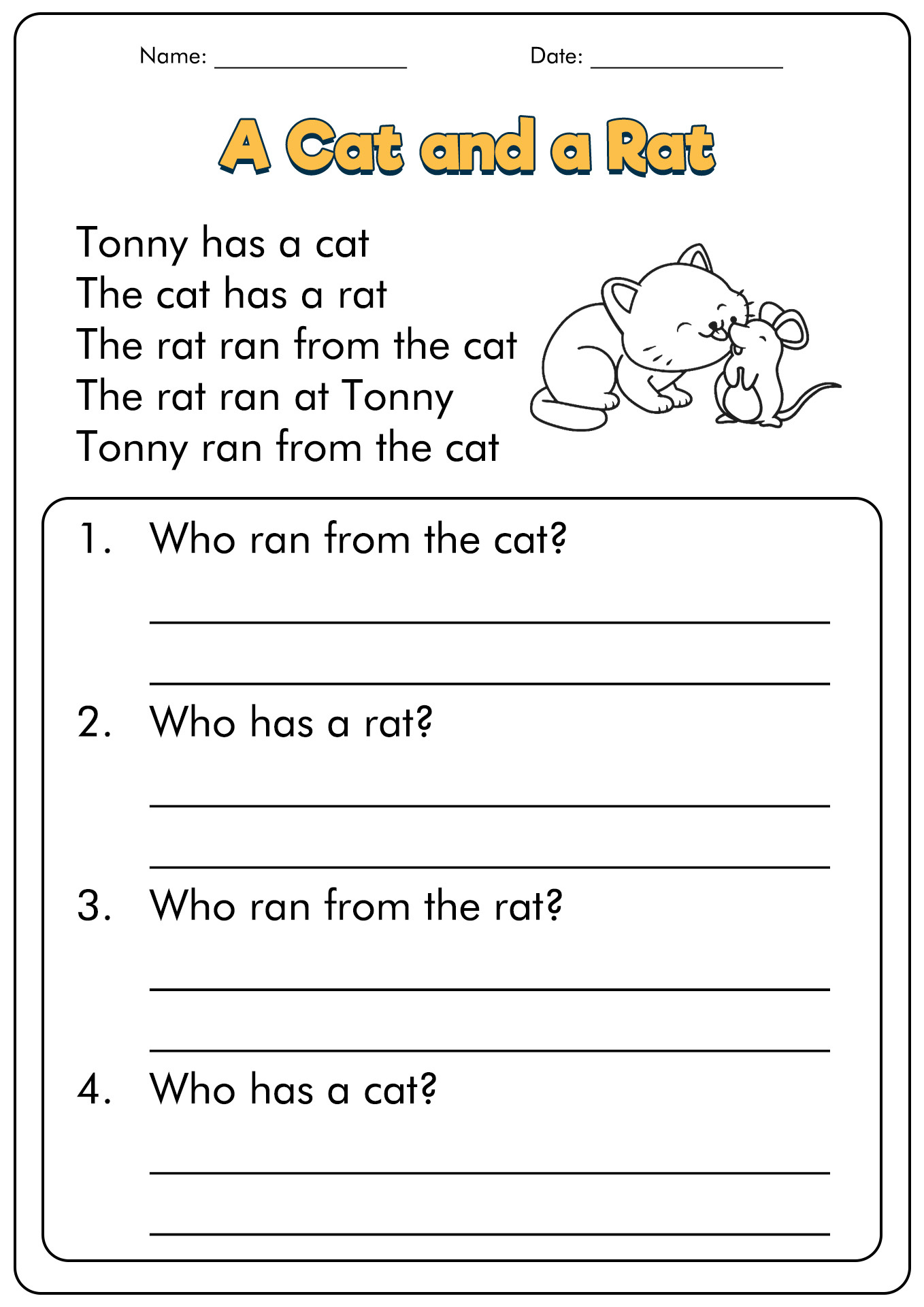 9 First Grade Reading Comprehension Worksheets - Free Pdf At regarding Free Printable Grade 1 Reading Comprehension Worksheets