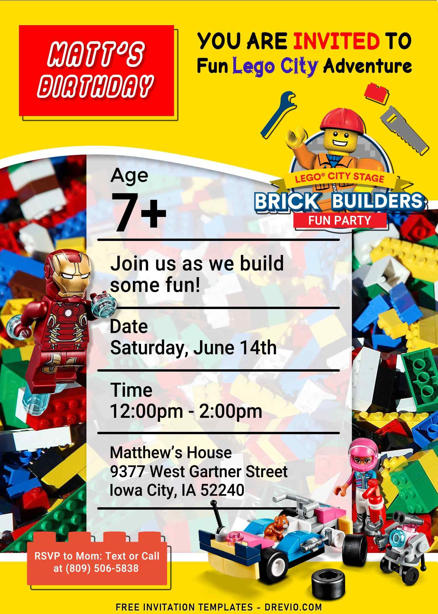 9+ Lego Birthday Invitation Templates For Kids Birthday Party intended for Lego Party Invitations Printable Free