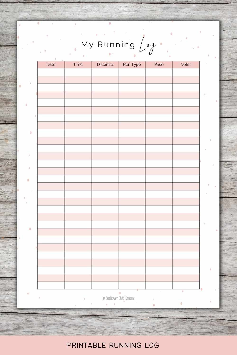 A Simple Running Log | Pink Aesthetic Printable — Sunflower Child pertaining to Free Printable Running Log
