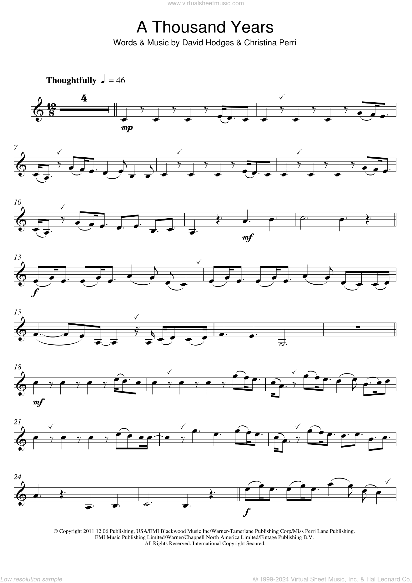 A Thousand Years Sheet Music For Clarinet Solo (Pdf-Interactive) with regard to Free Sheet Music For Clarinet Printable