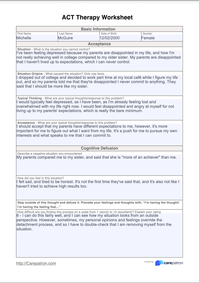 Act Therapy Worksheet &Amp; Example | Free Pdf Download in Free Printable Act Practice Worksheets