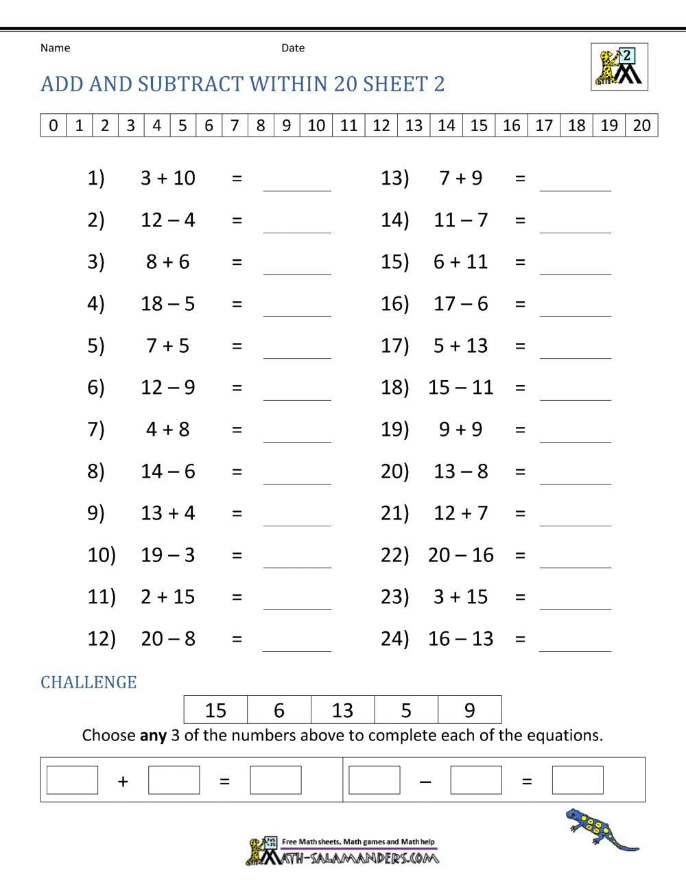 Add And Subtract Within 20 with regard to Free Printable Mixed Addition And Subtraction Worksheets