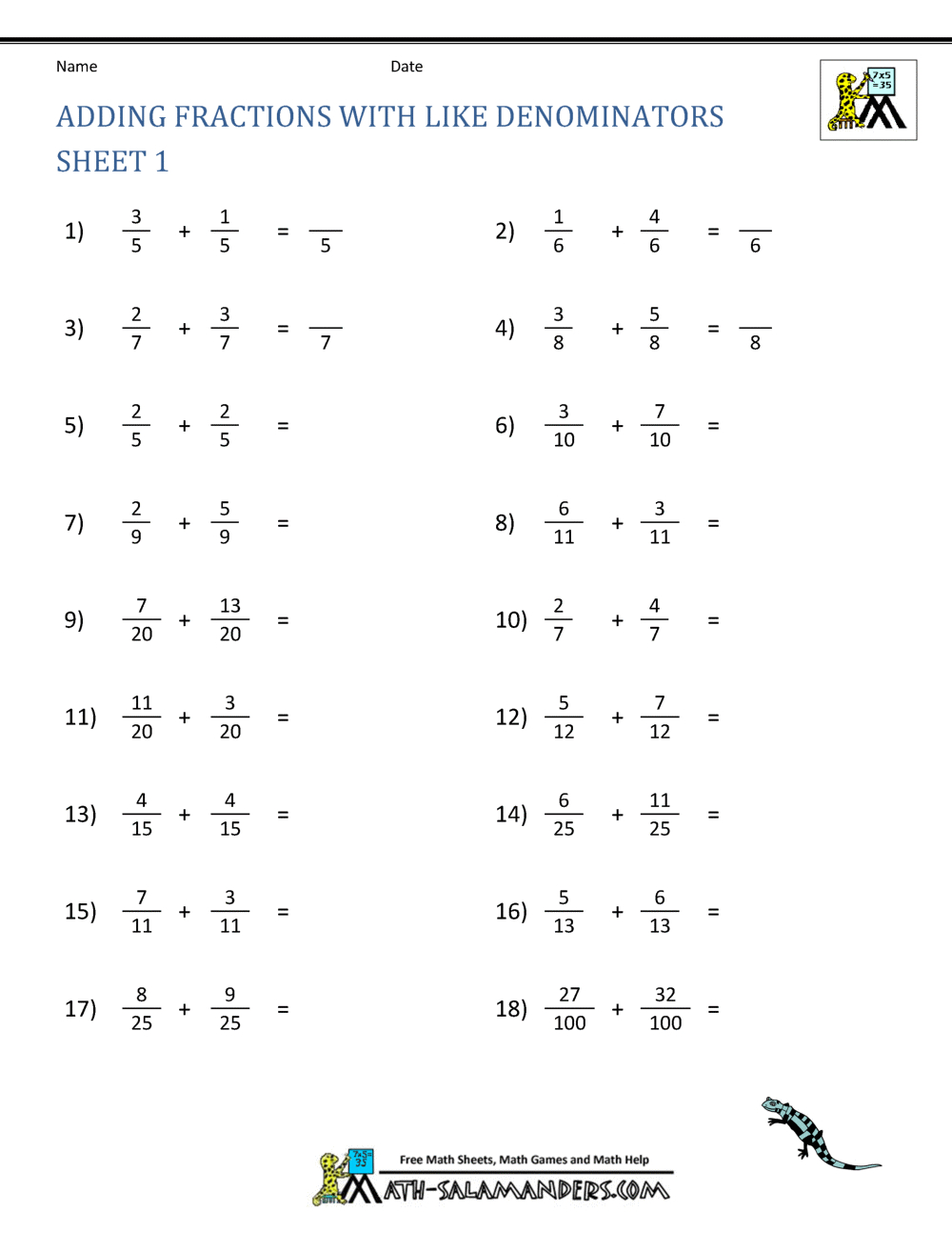 Adding Fractions Worksheets intended for Free Printable Fraction Worksheets Ks2
