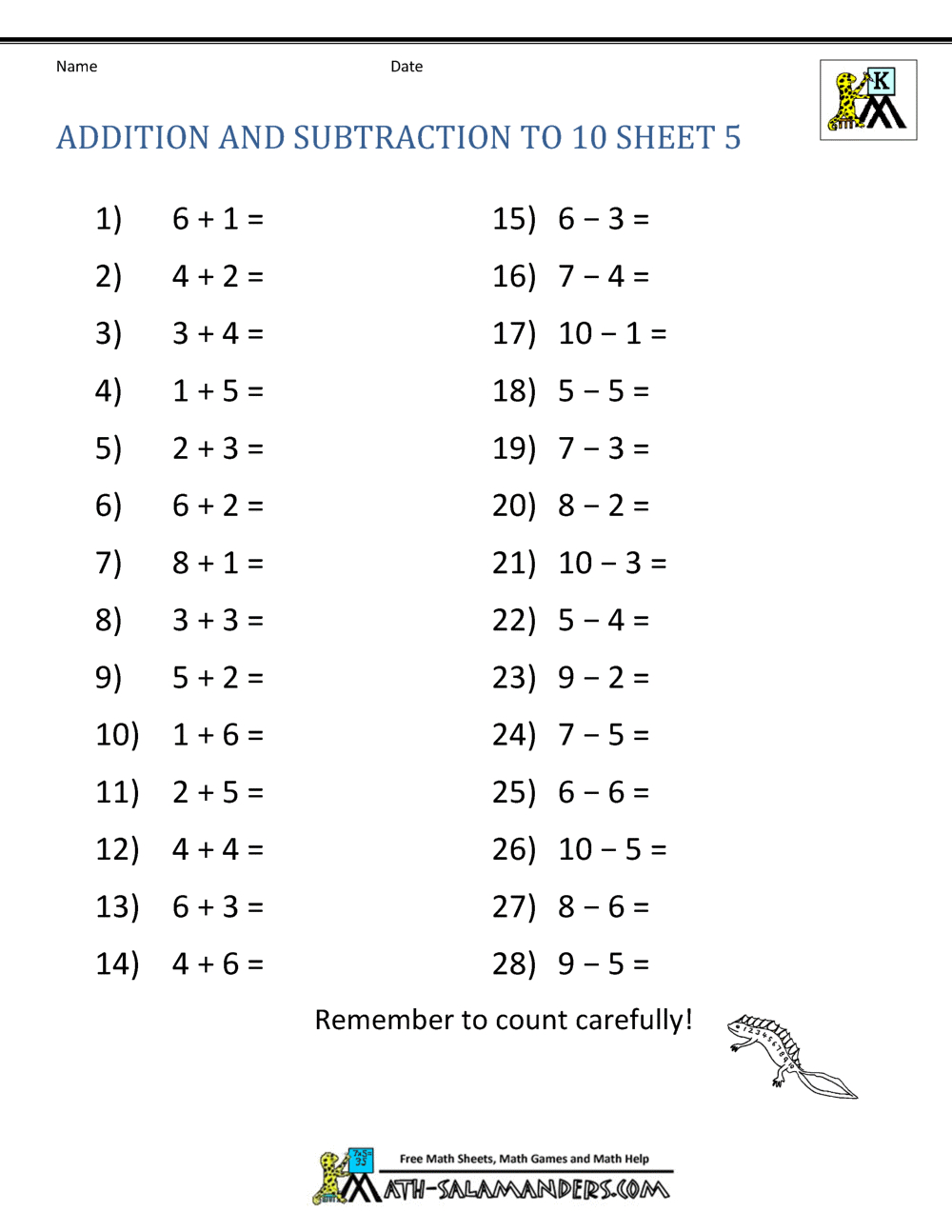 Addition And Subtraction Worksheets For Kindergarten with regard to Free Printable Math Worksheets Addition And Subtraction