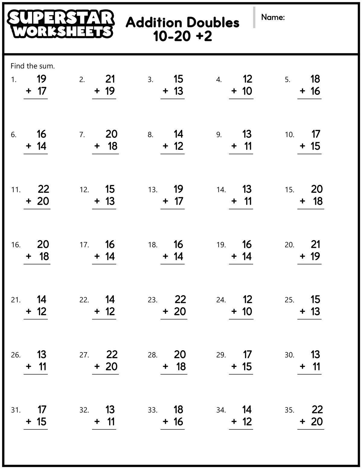 Addition Doubles Worksheets - Superstar Worksheets with Free Printable Addition Worksheets For 1St Grade