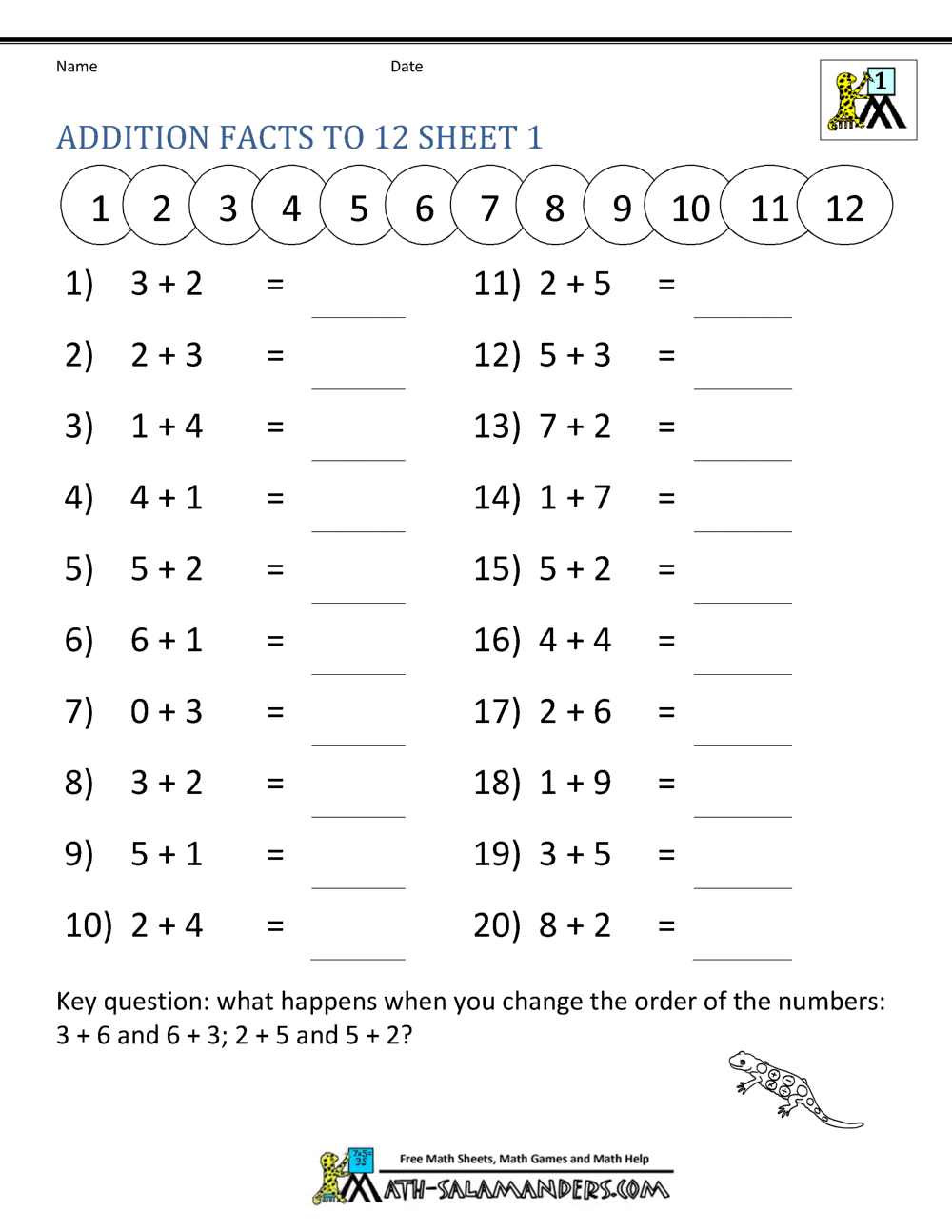 Addition Facts To 20 Worksheets - Worksheets Library pertaining to Free Printable Maths Worksheets Ks1