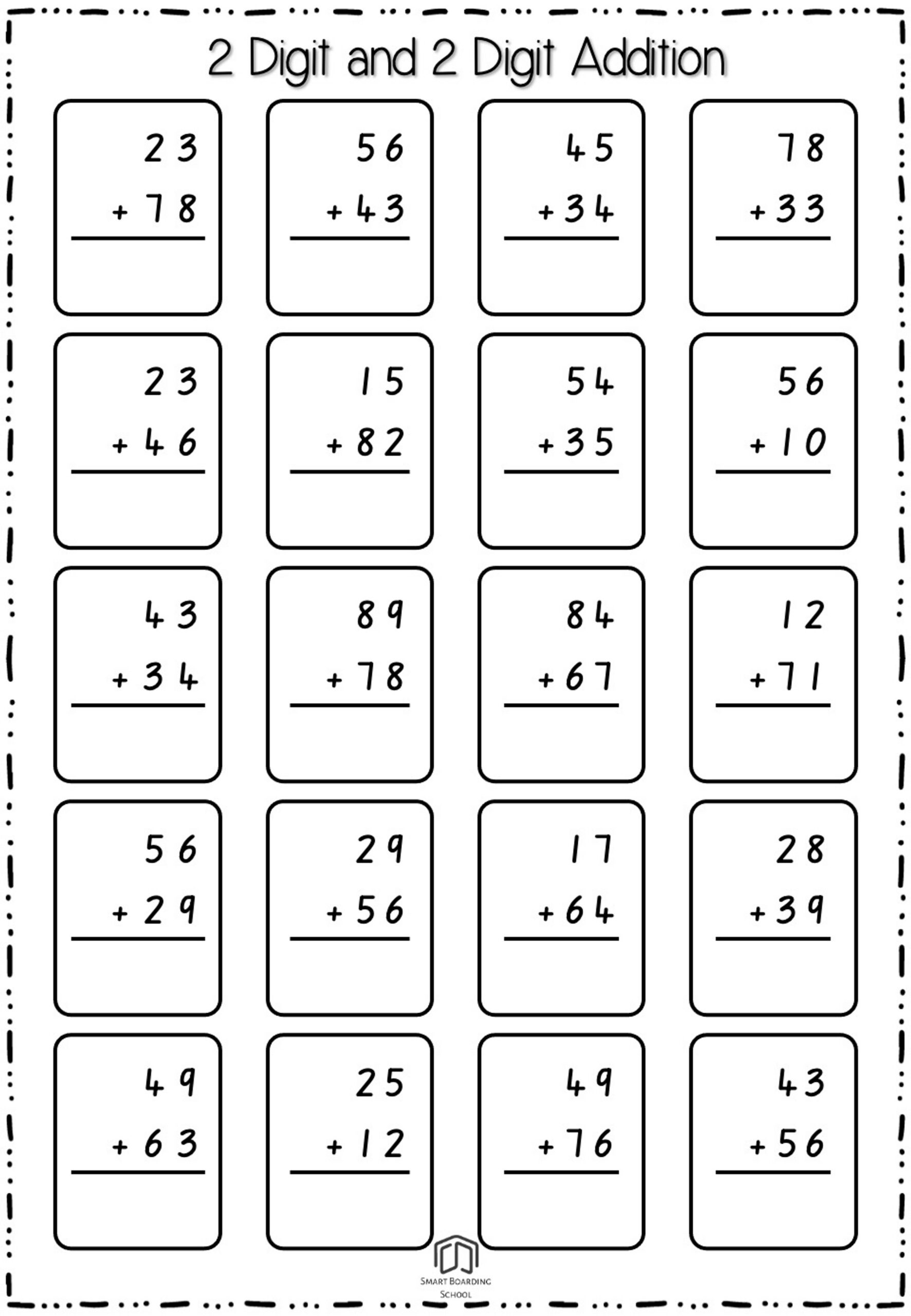 Addition Worksheets with regard to Free Printable Two Digit Addition Worksheets