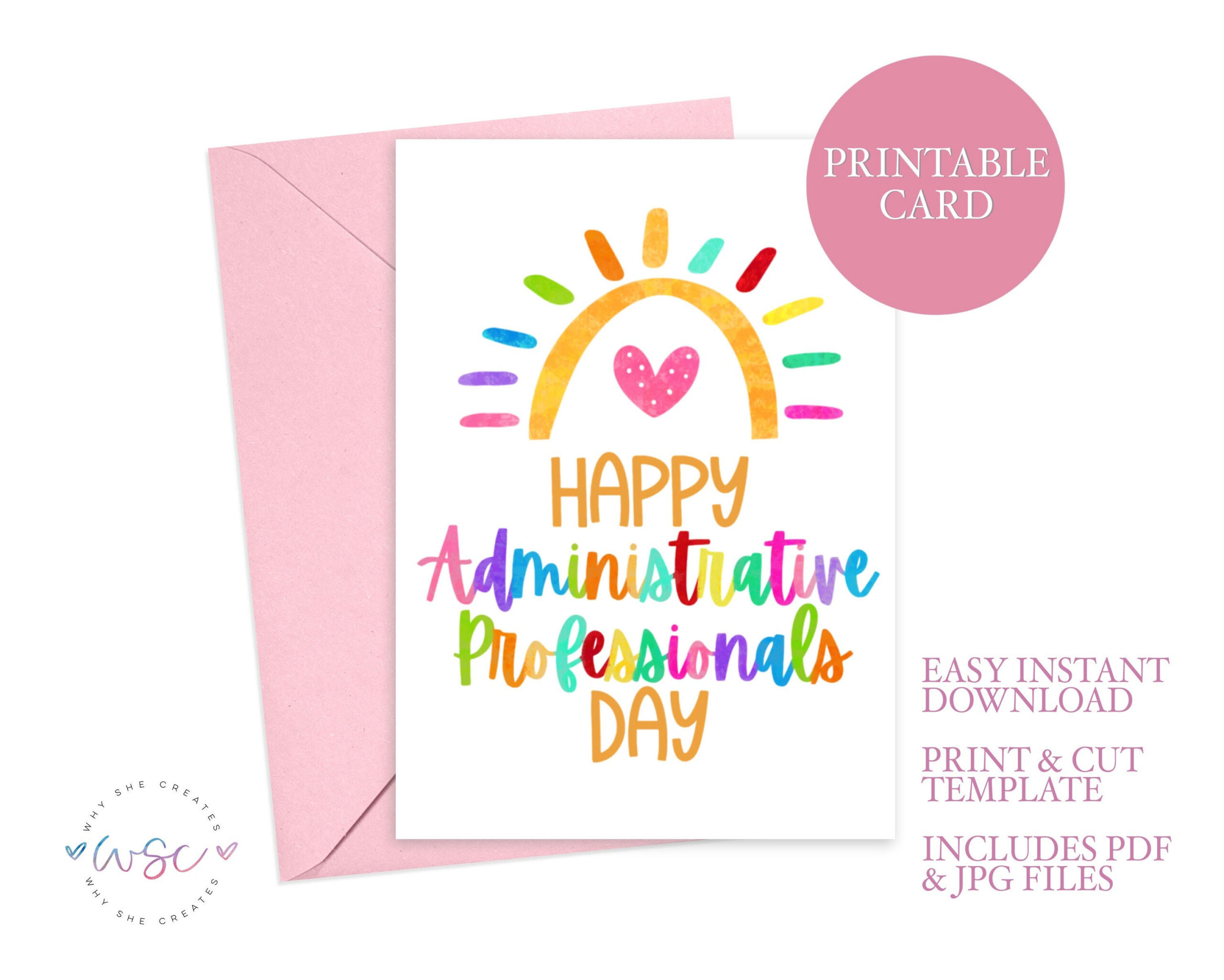 Admin Professionals Day Card: Rainbow Design Thank You (Printable for Administrative Professionals Cards Printable Free