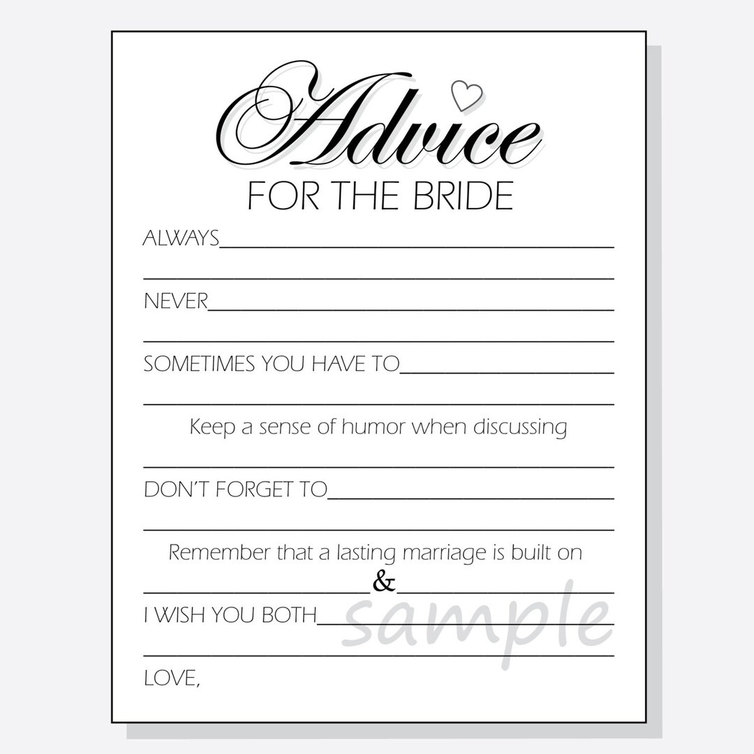 Advice For The Bride To Be Printable - Printable Party Favors with regard to Free Printable Bridal Shower Advice Cards