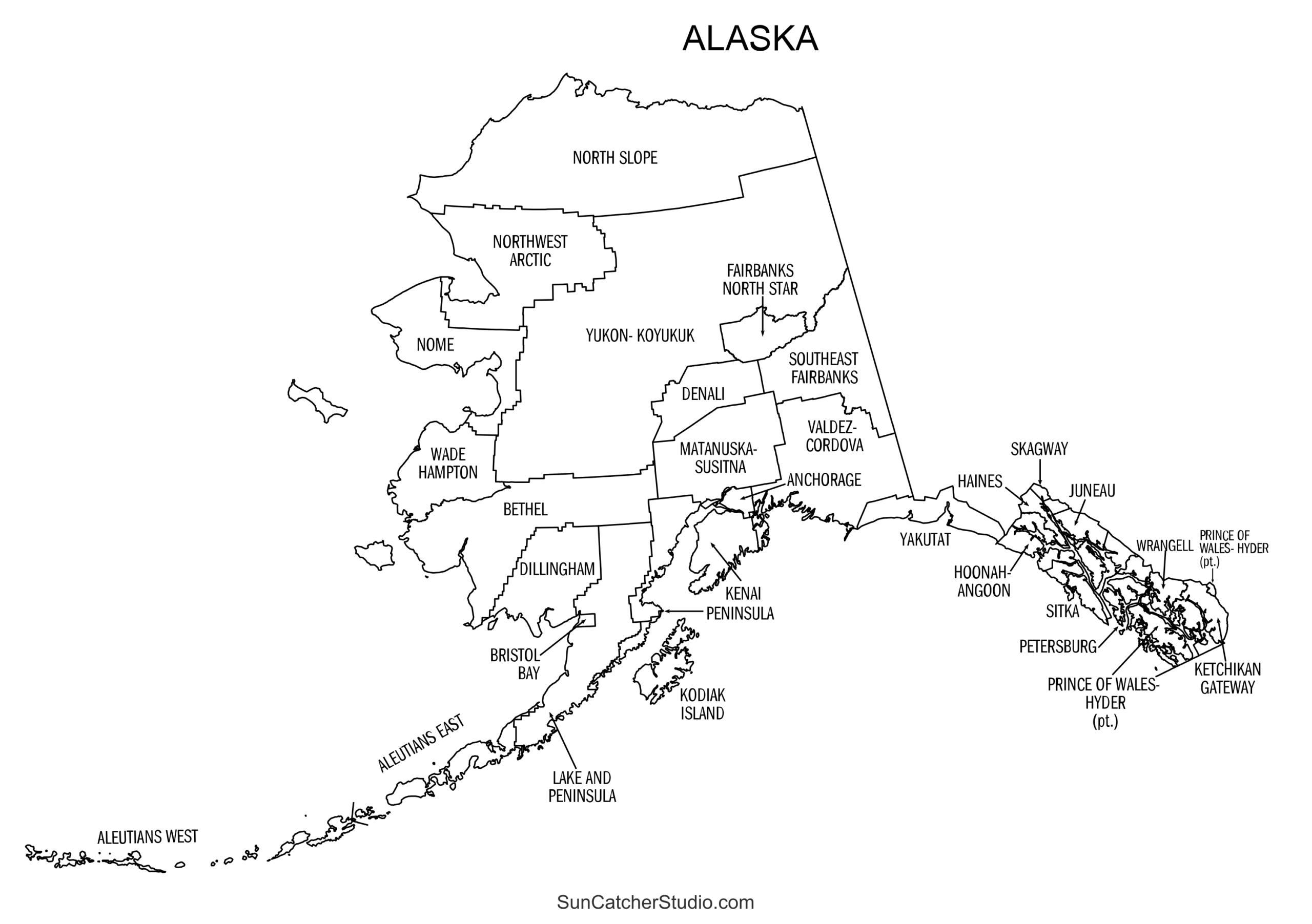Alaska Boroughs Map (Printable State Map With County Lines) – Free in Free Printable Pictures Of Alaska