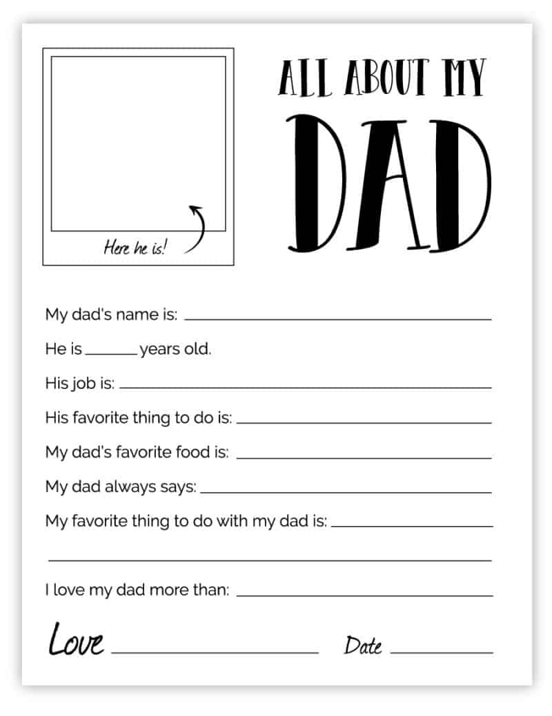 All About My Dad - Free Printable Father&amp;#039;S Day Gift pertaining to Free Printable Dad Questionnaire