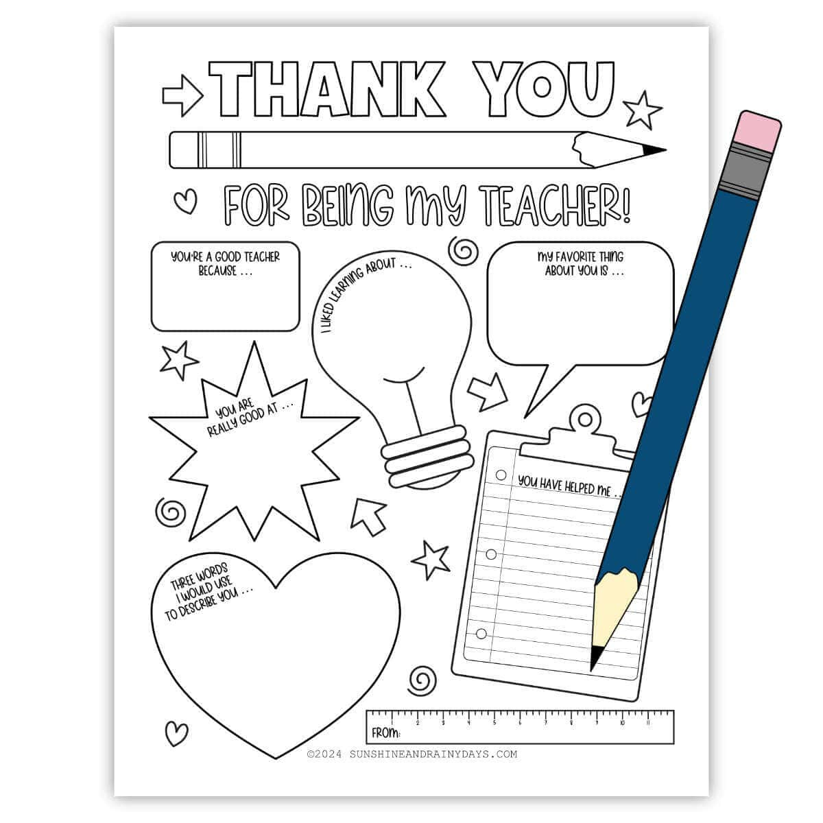 All About My Teacher Coloring Page Printable - Sunshine And Rainy Days for All About My Teacher Free Printable