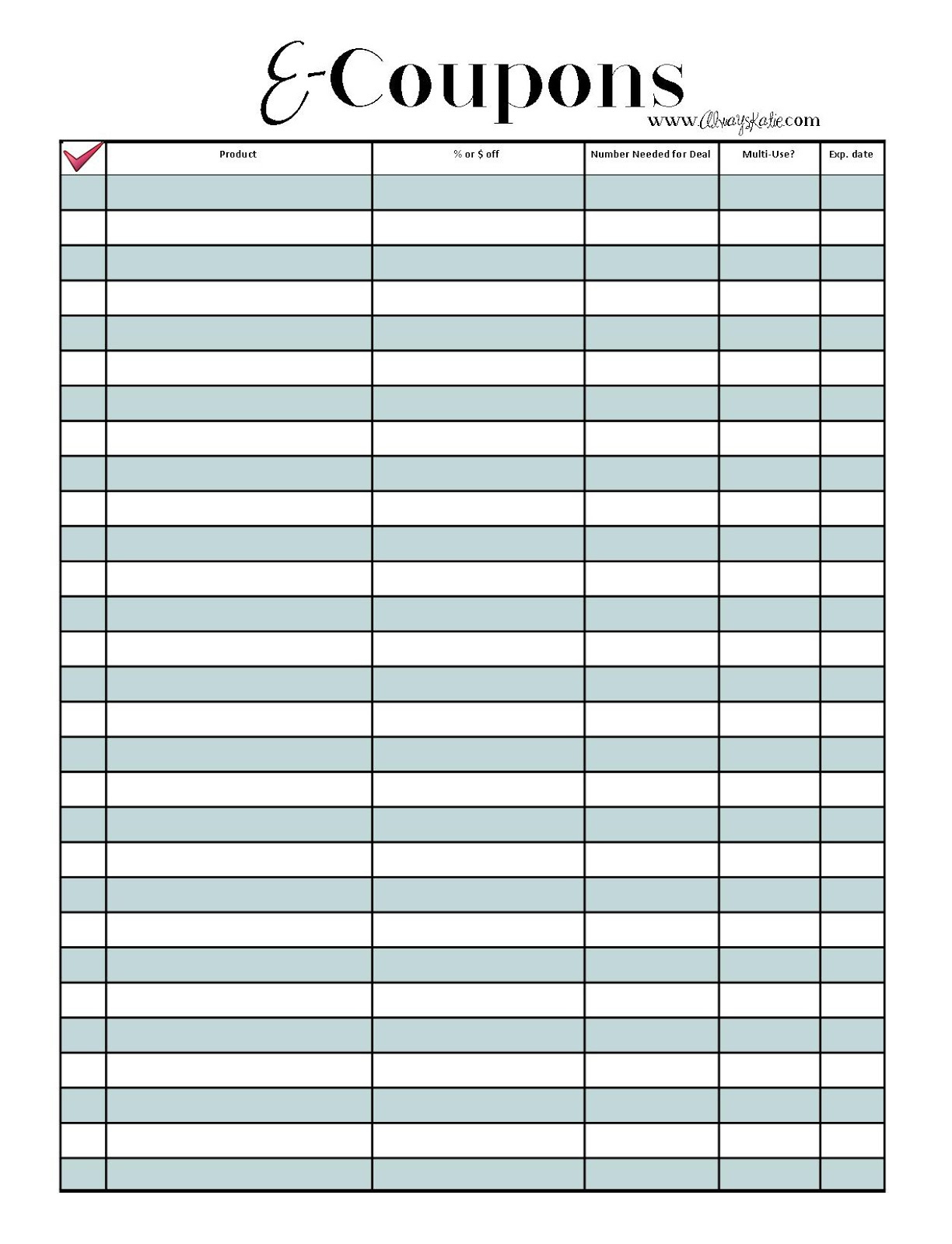 Always, Katie: E-Coupon Organizer (Free Printable!) - Worksheets for Free Printable Coupon Spreadsheet