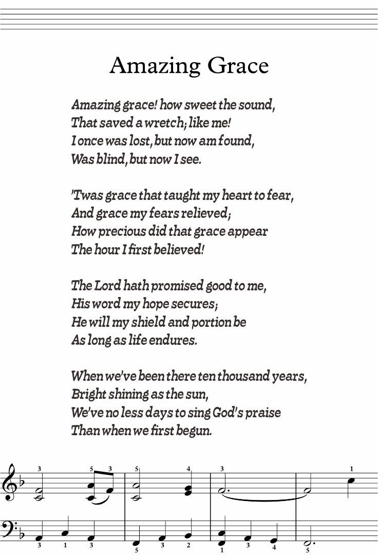 Amazing Grace Lyrics - 5 Free Pdf Printables | Printablee intended for Free Printable Sheet Music Lyrics