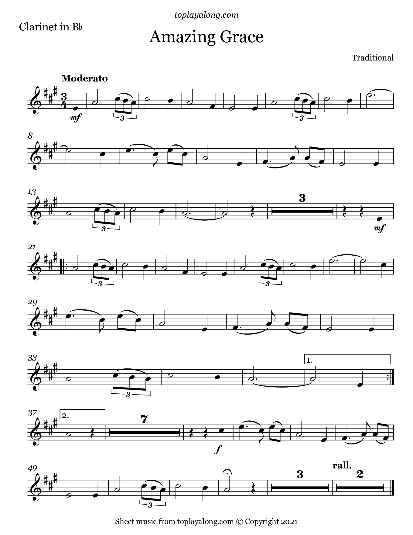 Amazing Grace – Toplayalong - Worksheets Library in Free Printable Clarinet Music