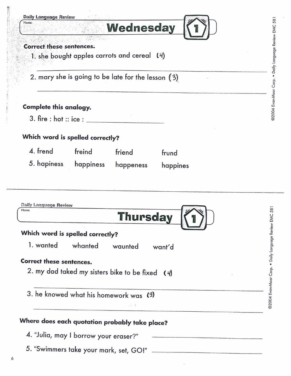 Amazon: Evan-Moor Daily Language Review, Grade 1 Activities with regard to Daily Language Review Grade 5 Free Printable