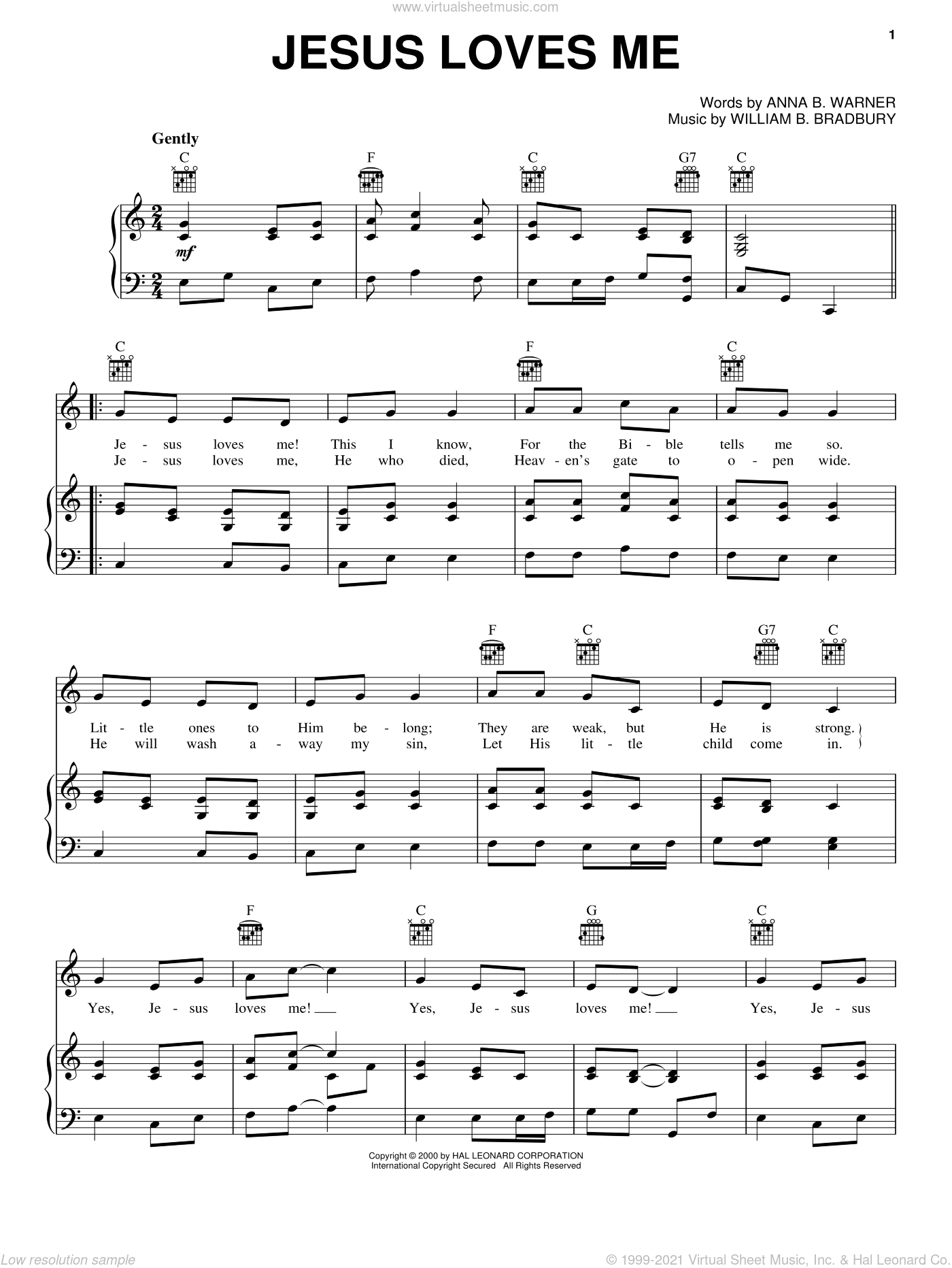 Anna B. Warner: Jesus Loves Me Sheet Music For Voice, Piano Or intended for Free Printable Gospel Sheet Music For Piano