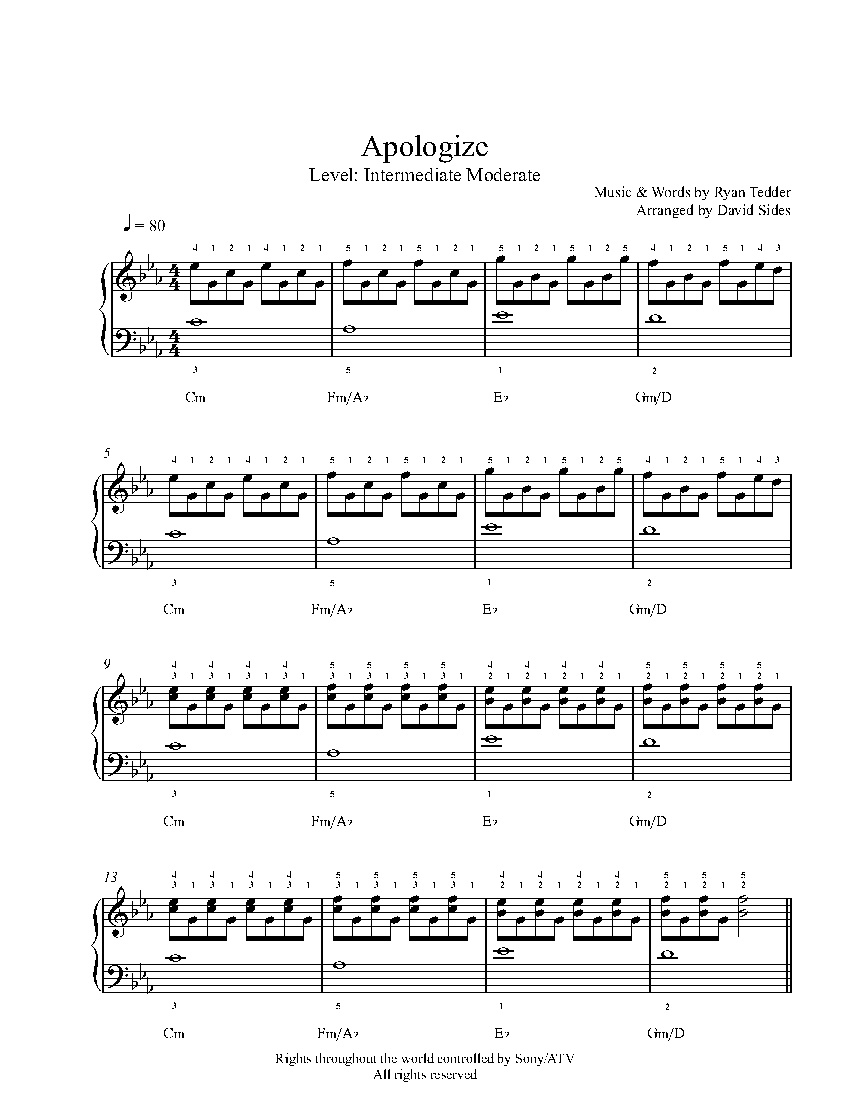 Apologize regarding Apologize Piano Sheet Music Free Printable