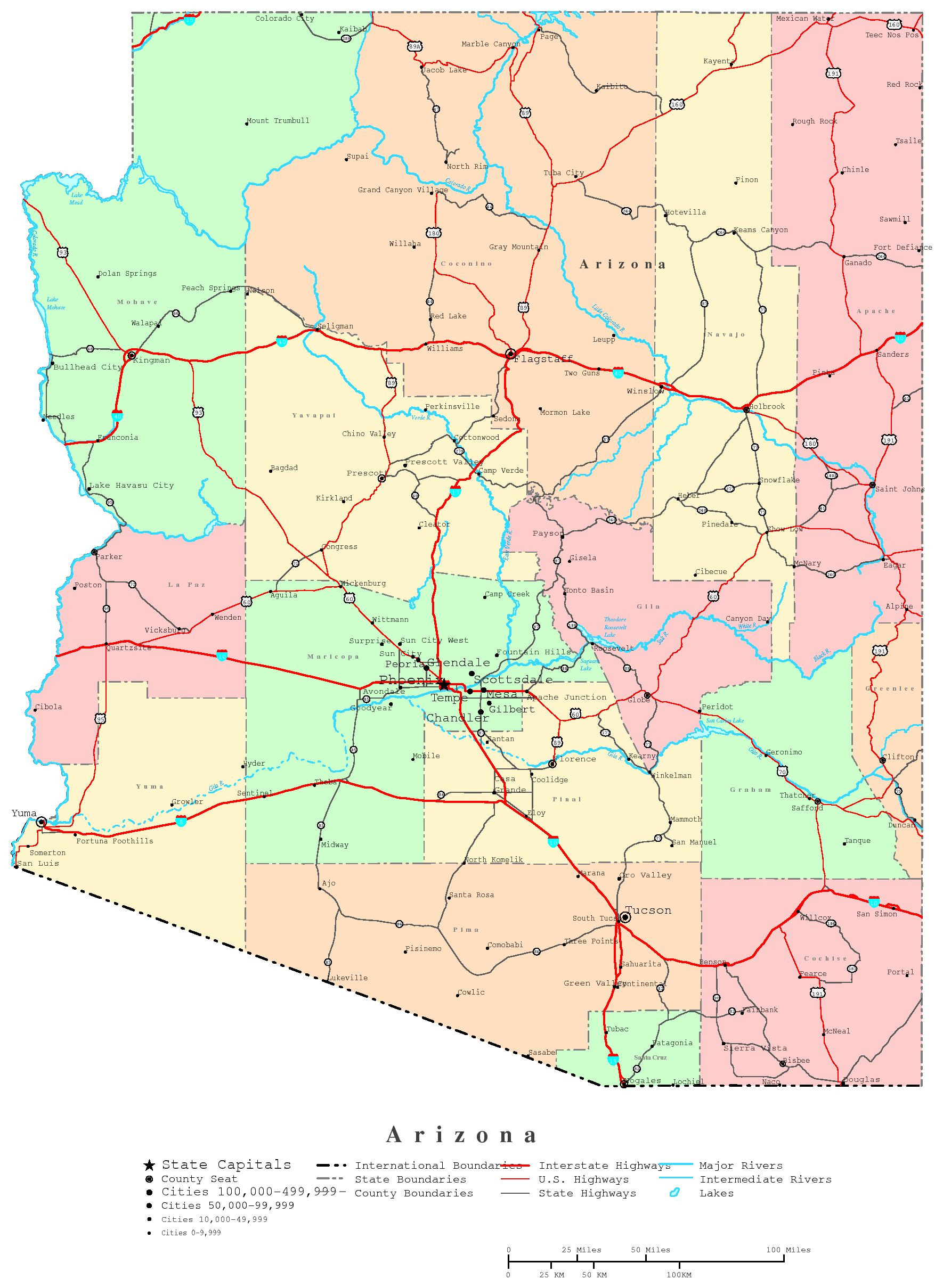 Arizona Printable Map regarding Free Printable Map Of Arizona