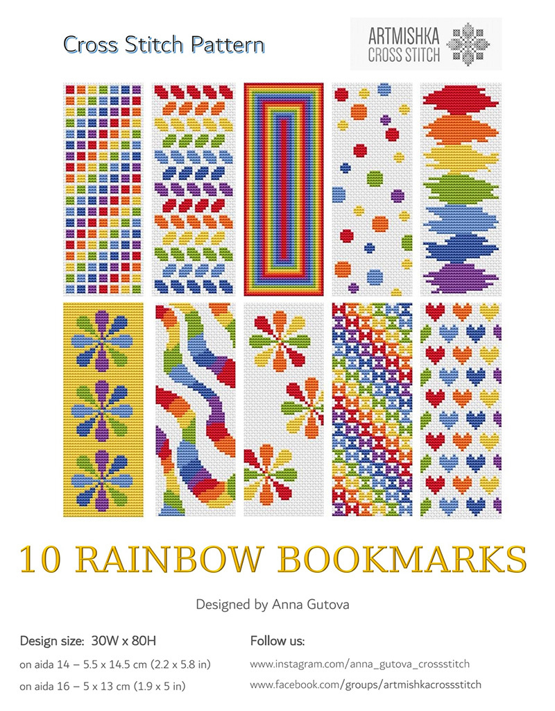 Artmishka Cross Stitch - Cross Stitch Bookmark Pattern - Set Of 10 Charts  Rainbow Bookmarks pertaining to Free Printable Plastic Canvas Patterns Bookmarks