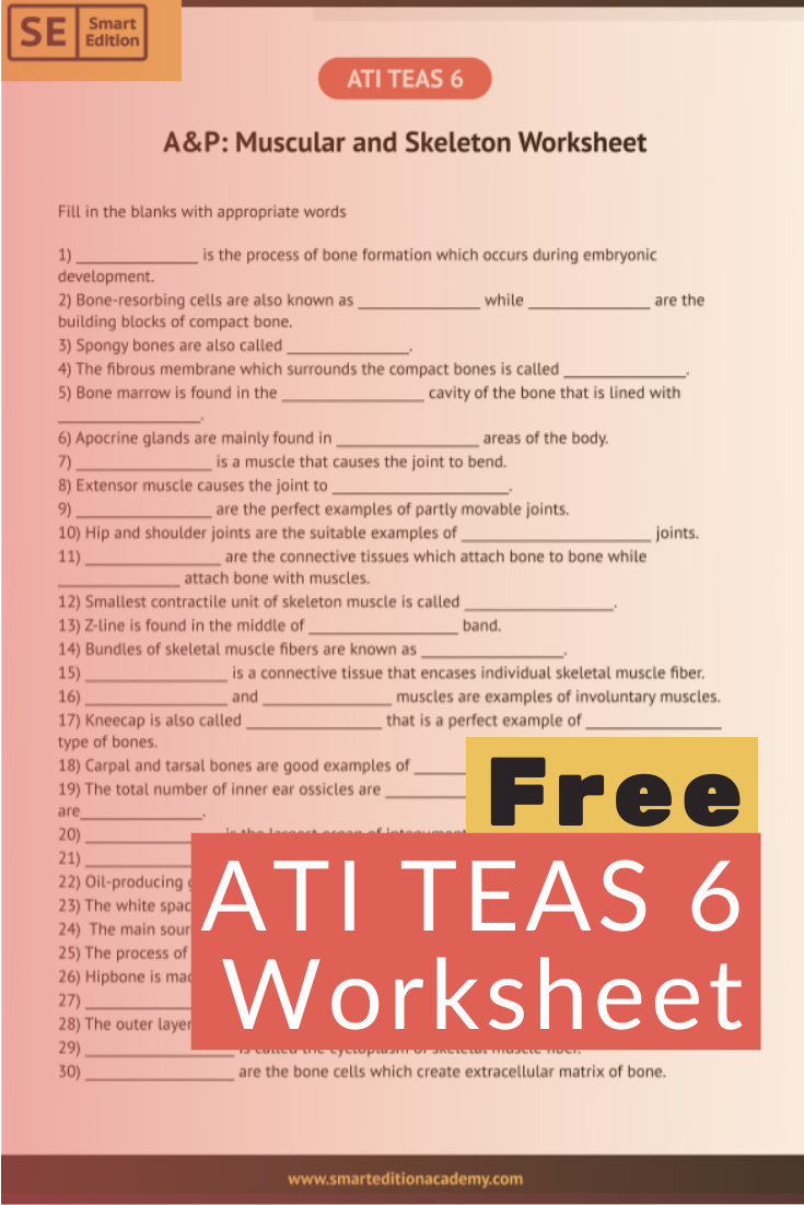 Ati Teas A&amp;amp;Amp;P Worksheet - Free Download ~ Smart Edition Academy intended for Tabe Practice Test Free Printable