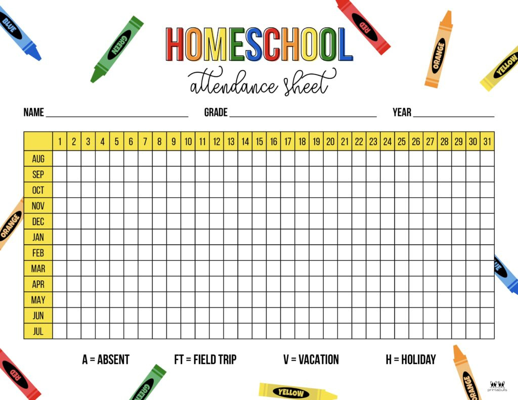 Attendance Sheets - 52 Free Printables | Printabulls intended for Free Printable Attendance Sheets For Homeschool