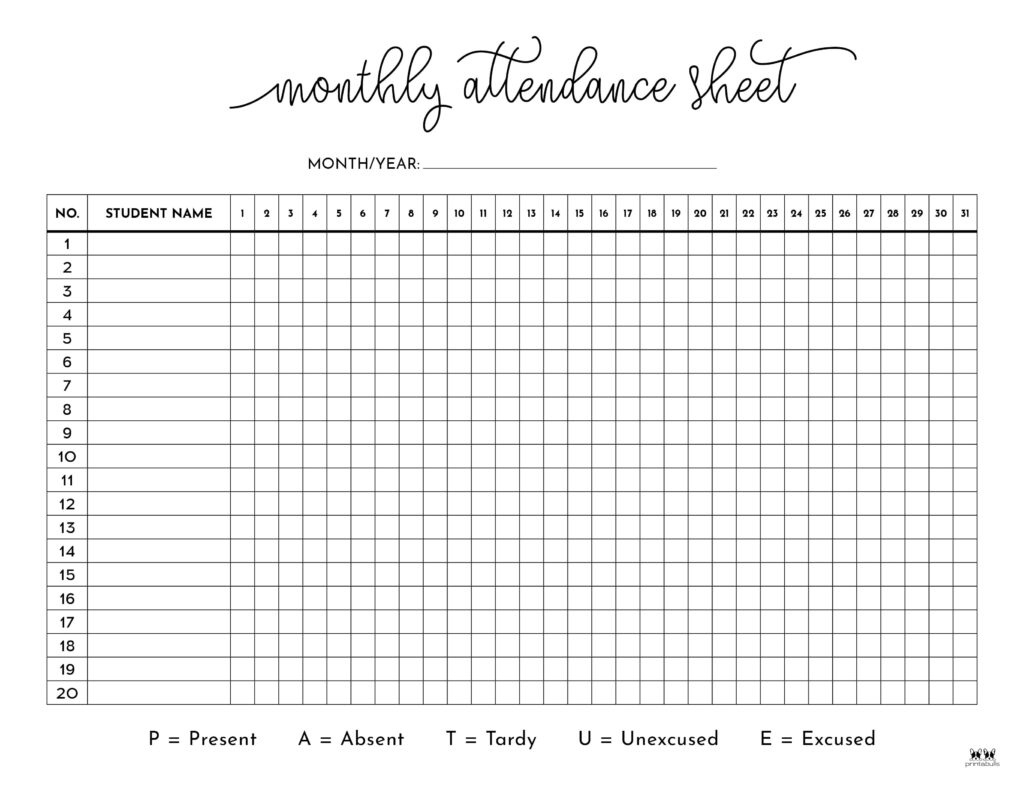 Attendance Sheets - 52 Free Printables | Printabulls throughout Free Printable Attendance Forms For Teachers