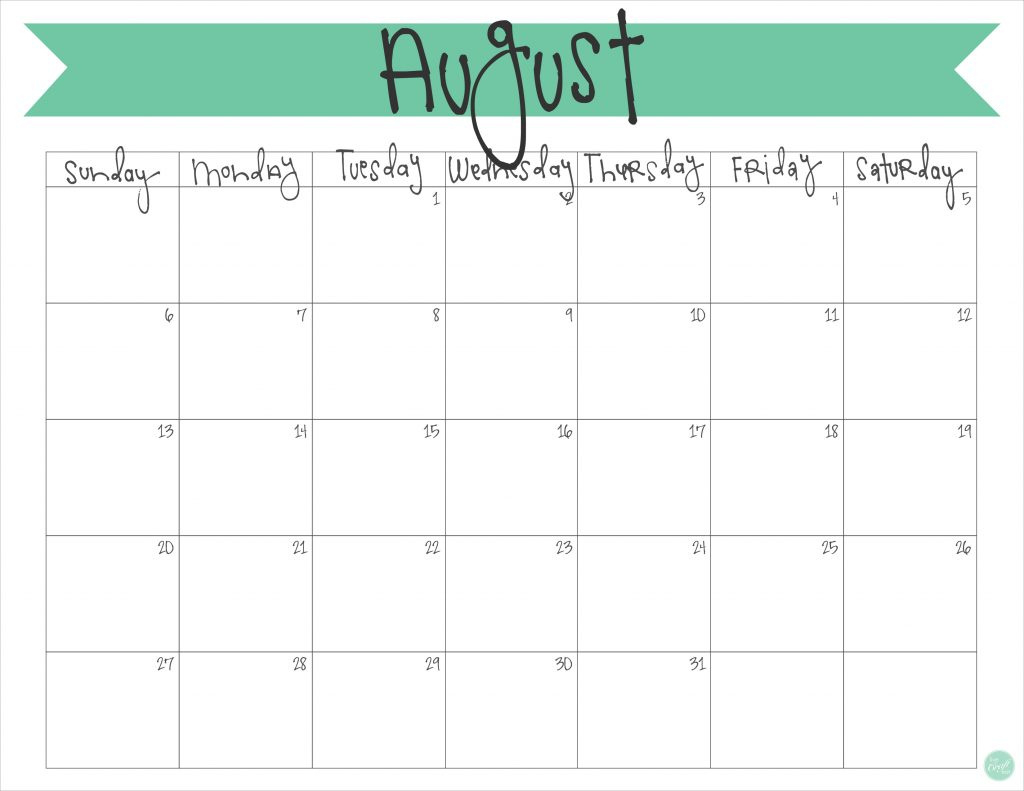 August 2017 Calendar - Free Printable | Live Craft Eat intended for Free Printable August 2017