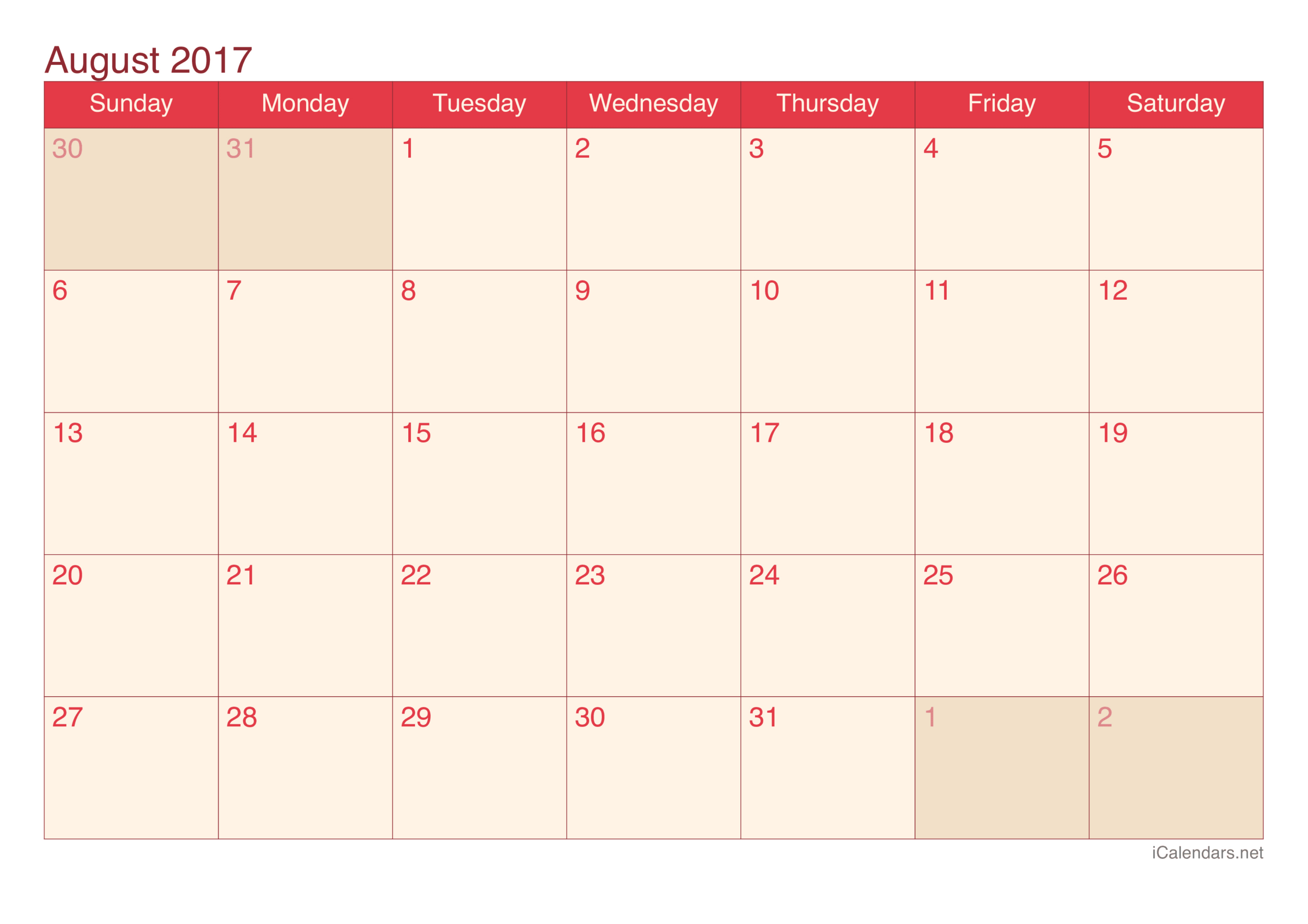August 2017 Printable Calendar inside Free Printable August 2017