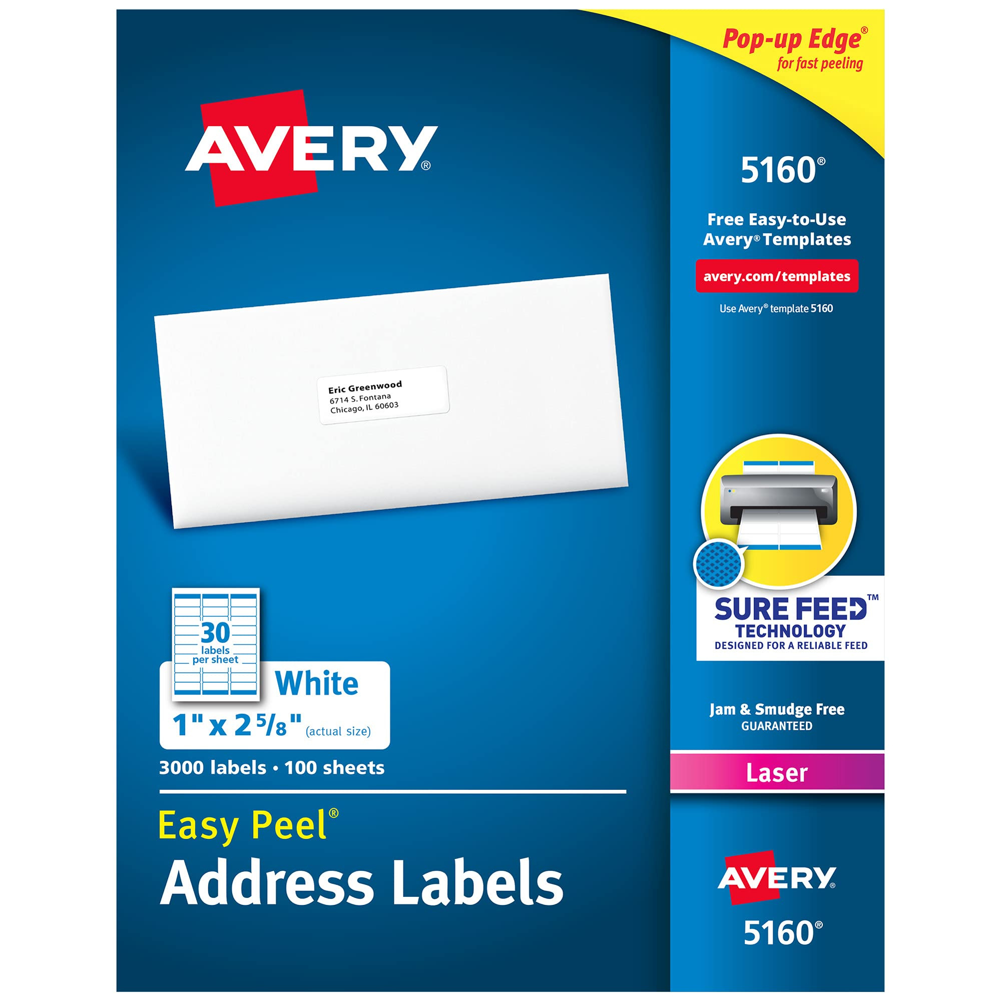 Avery 5160 Easy Peel Address Labels, White, 1 X 2-5/8 Inch, 3,000 pertaining to Free Printable Labels Avery 5160
