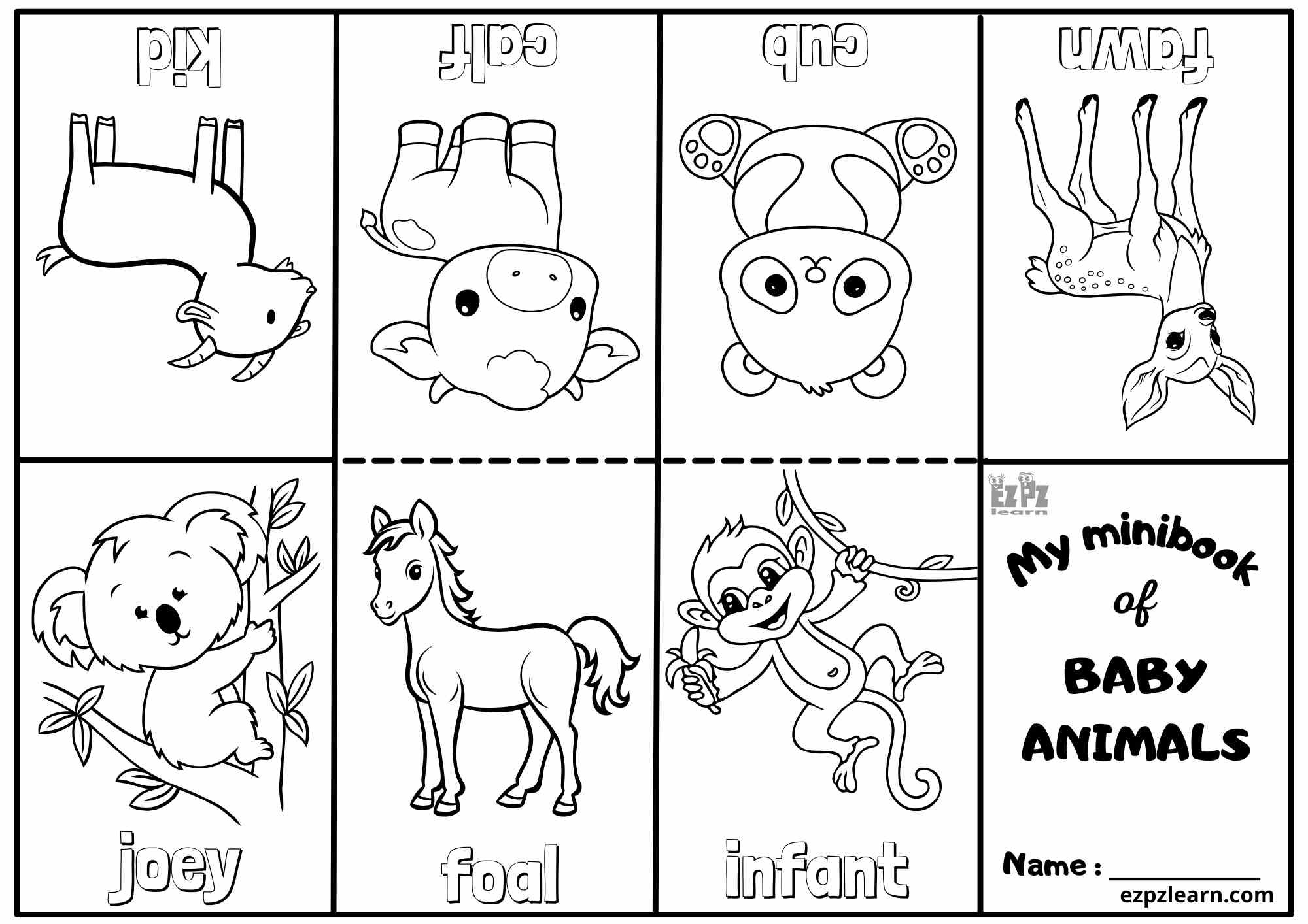Baby Animals Vocabulary Mini Coloring Book For Kindergarten And pertaining to Free Printable Pictures Of Baby Animals
