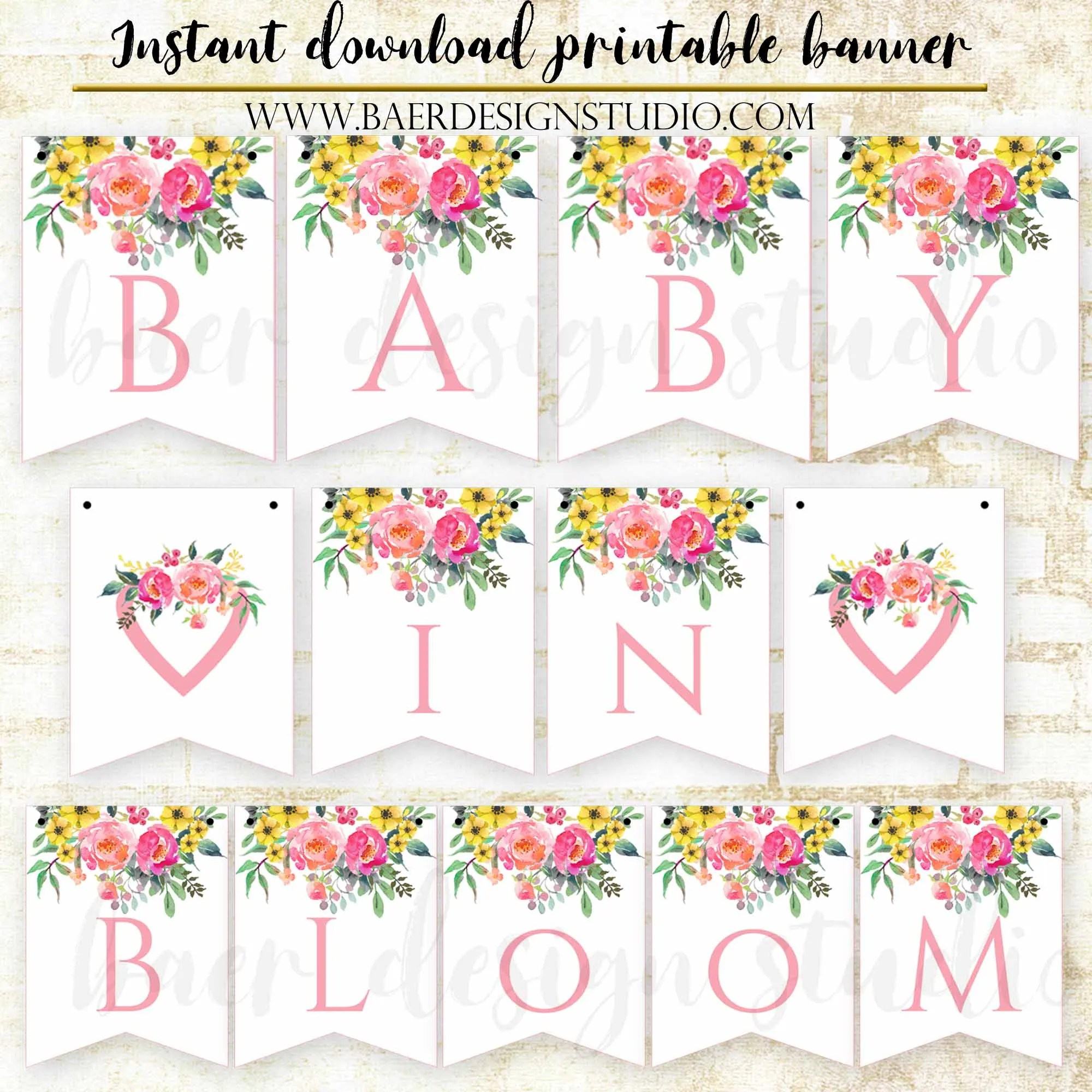 Baby In Bloom Printable Baby Shower Banner, Instant Download with regard to Baby Shower Bunting Free Printable