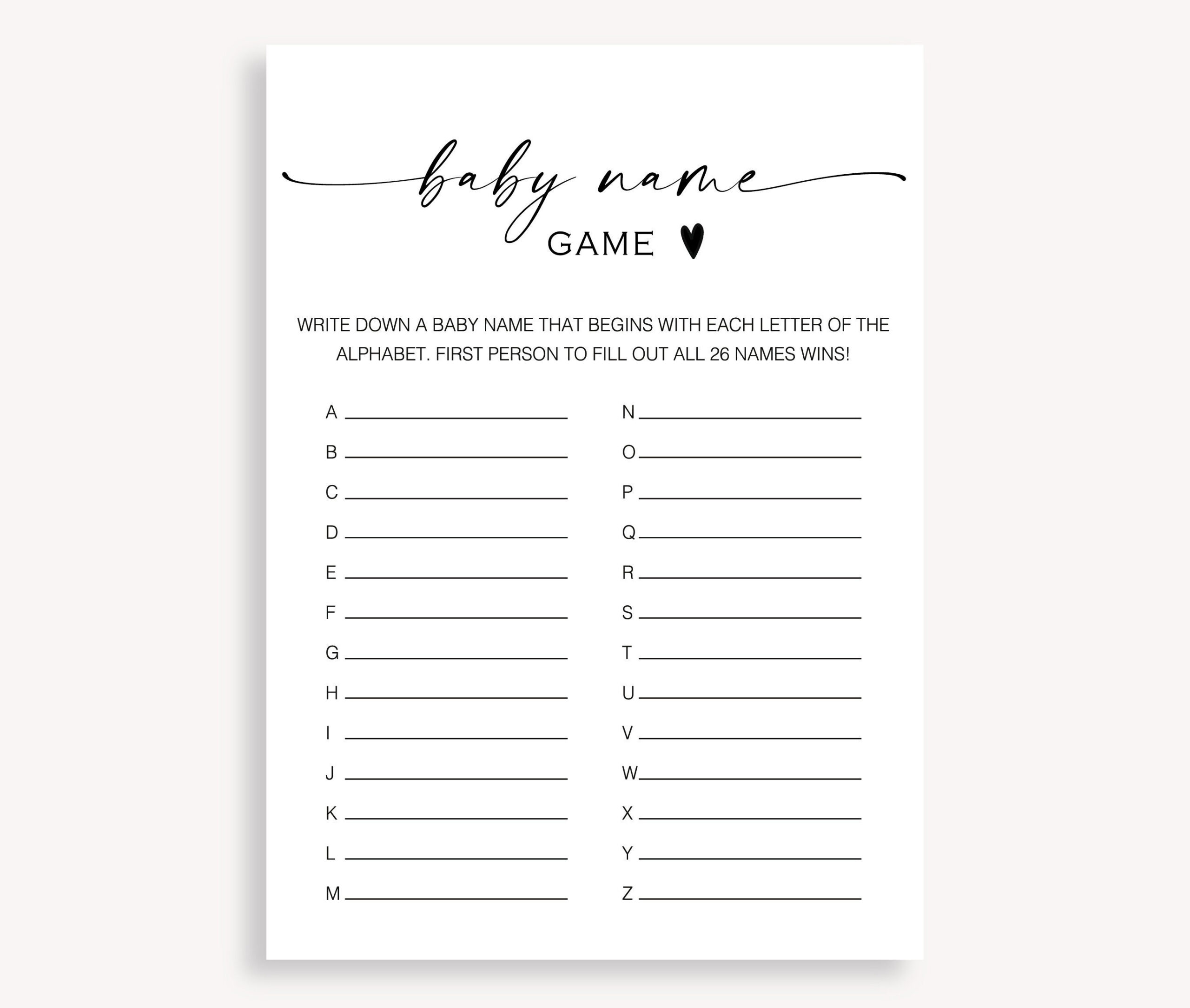 Baby Name Alphabet Game, Printable Baby A To Z Name Game, Gender intended for Baby Name Race Free Printable