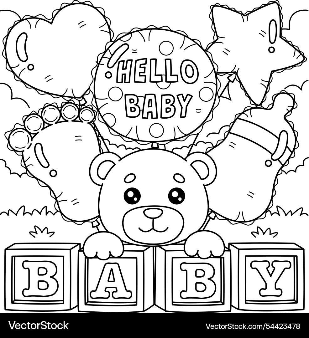 Baby Shower Balloon Decoration Coloring Page Vector Image regarding Free Printable Baby Shower Coloring Pages
