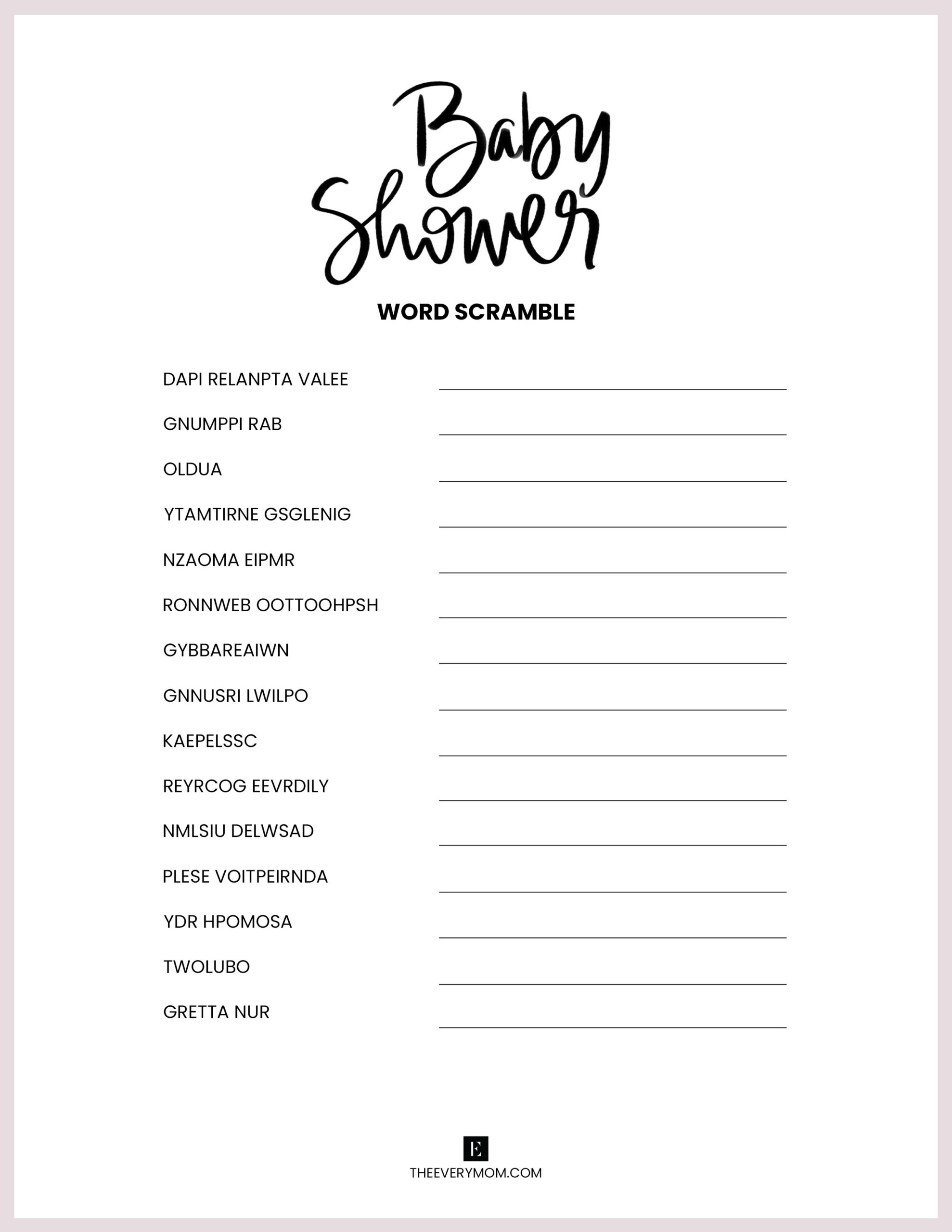 Baby Shower Games: 20 Fun And Unique Baby Shower Activities pertaining to Free Baby Shower Games Printable Worksheets