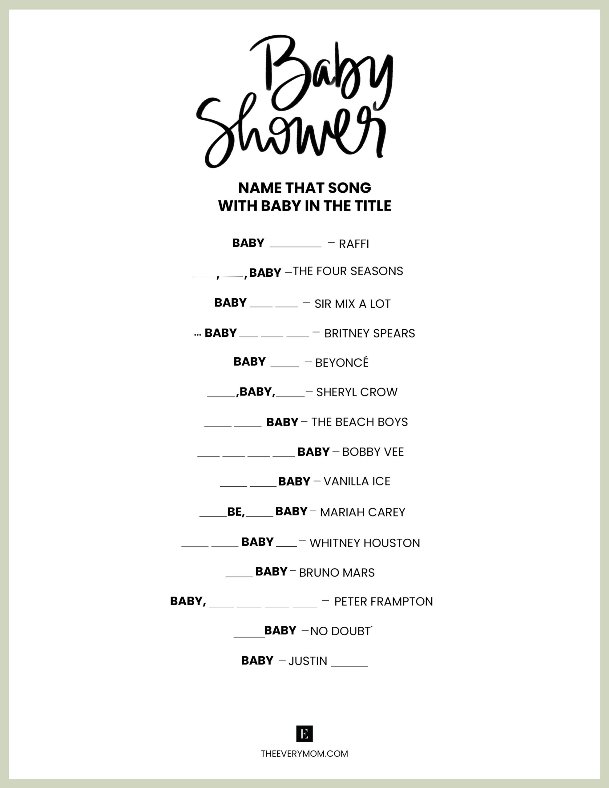 Baby Shower Games: 20 Fun And Unique Baby Shower Activities pertaining to Name That Tune Baby Shower Game Free Printable