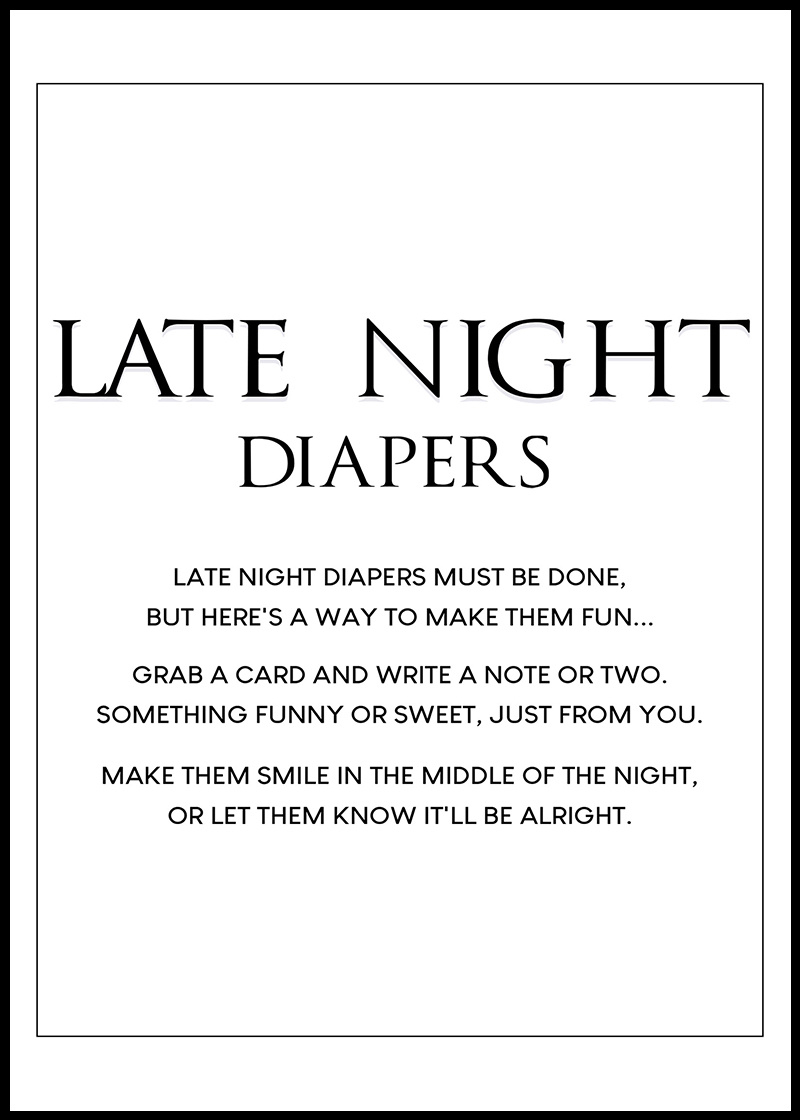 Baby Shower Games - Free Printables - Late Night Diapers - intended for Late Night Diaper Sign Free Printable