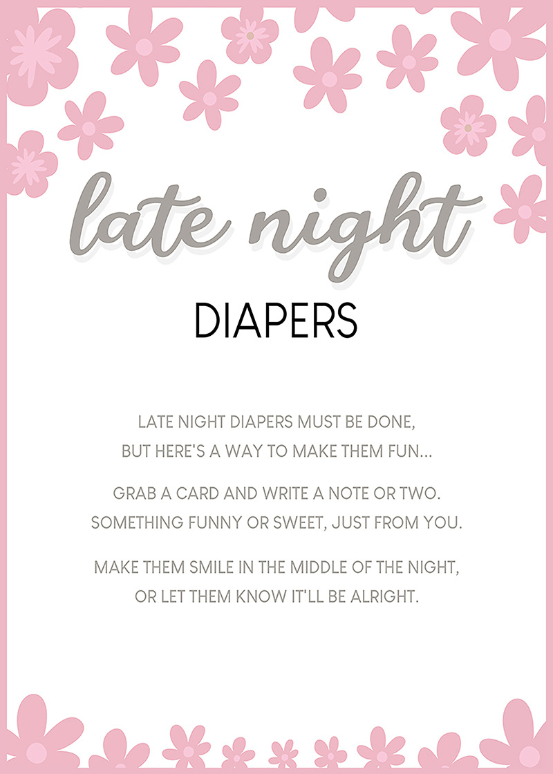 Baby Shower Games - Free Printables - Late Night Diapers - with regard to Late Night Diaper Sign Free Printable