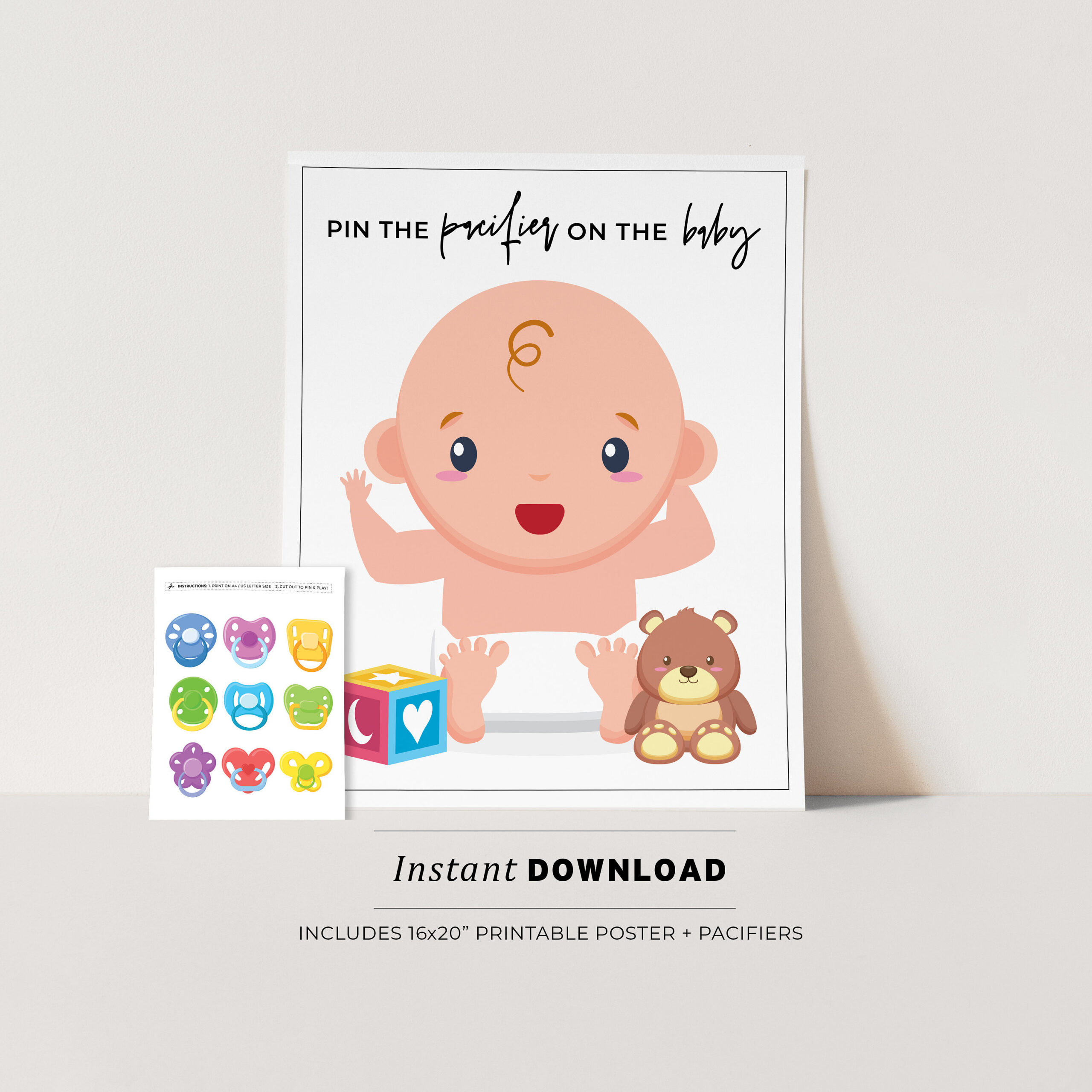 Baby Shower Games, Pin The Pacifier On The Baby, Printable Poster with regard to Pin The Dummy On The Baby Free Printable