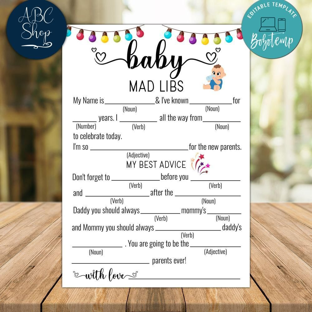 Baby Shower Mad Lib Advice Blank Template Baby Mad Libs Baby throughout Baby Shower Mad Libs Printable Free
