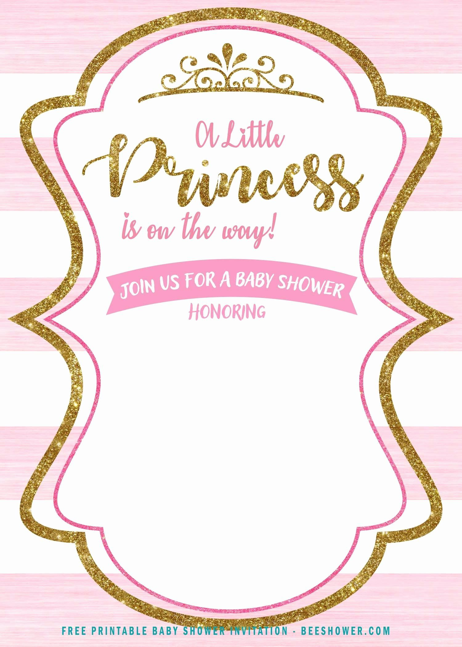 Baby Shower Princess Invitations Princess Invitation Glitter Pink for Free Printable Princess Baby Shower Invitations