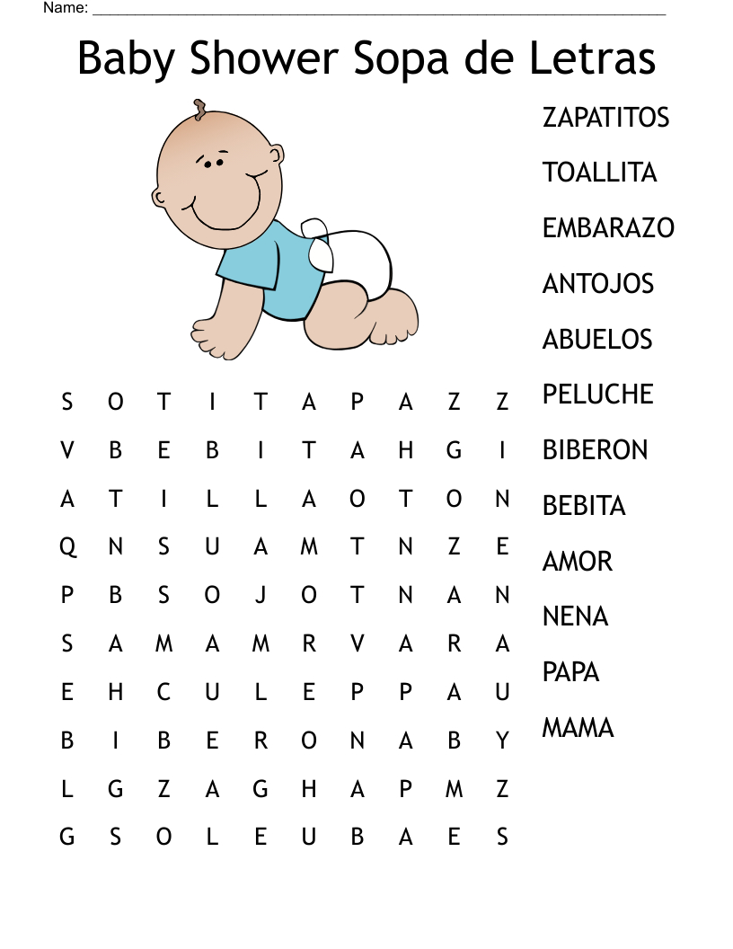 Baby Shower Sopa De Letras Word Search - Wordmint regarding Free Printable Baby Shower Games In Spanish